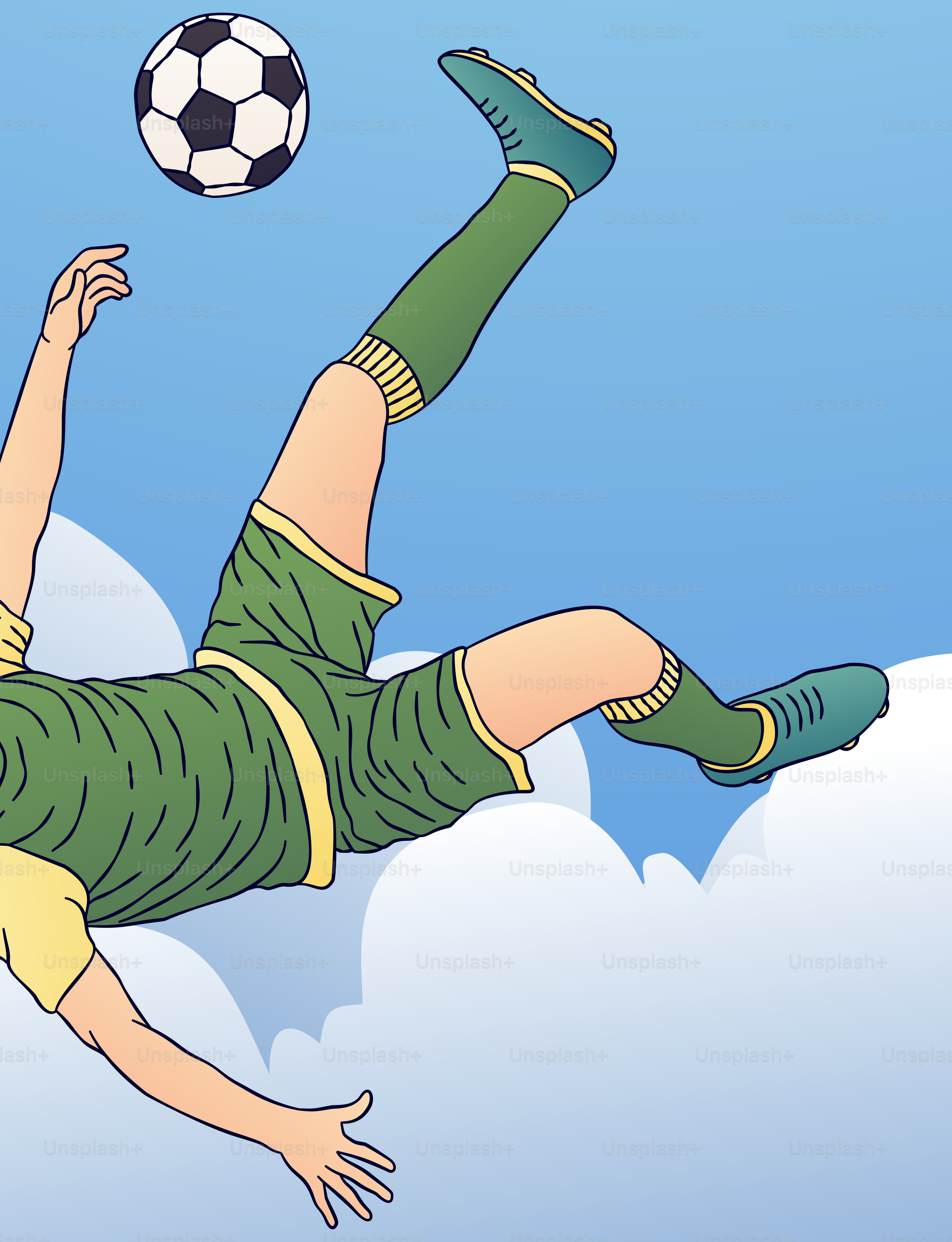 A cartoon of a person kicking a soccer ball
