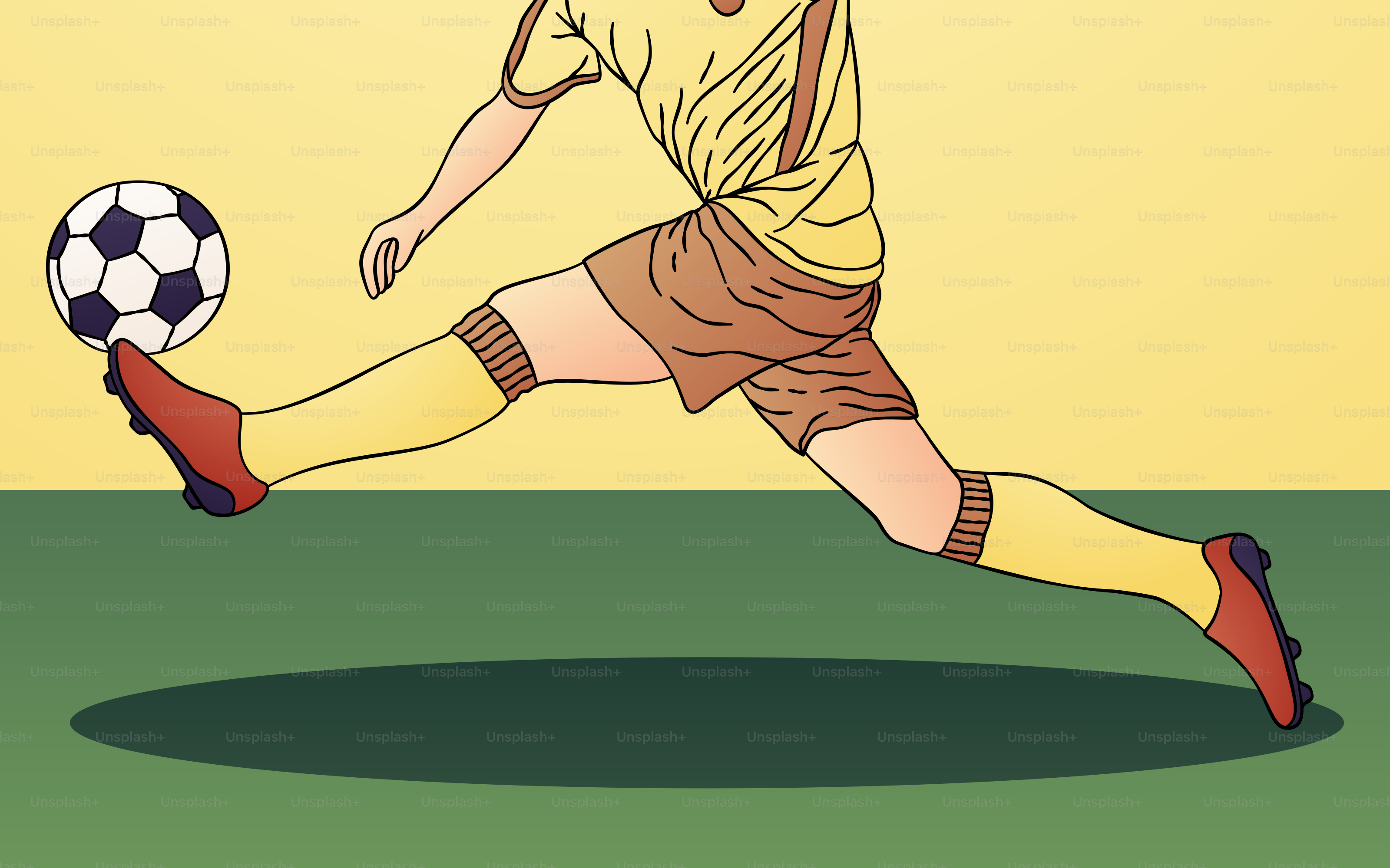 A man kicking a soccer ball on top of a field