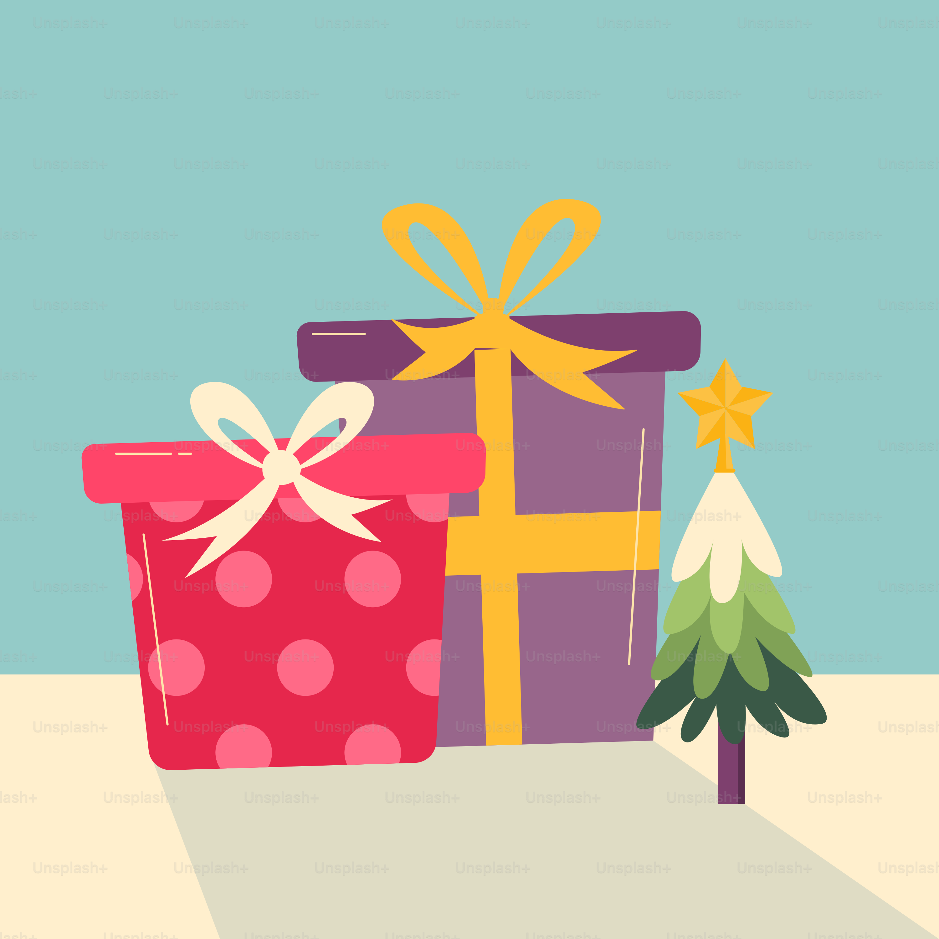 A christmas tree with presents in front of it