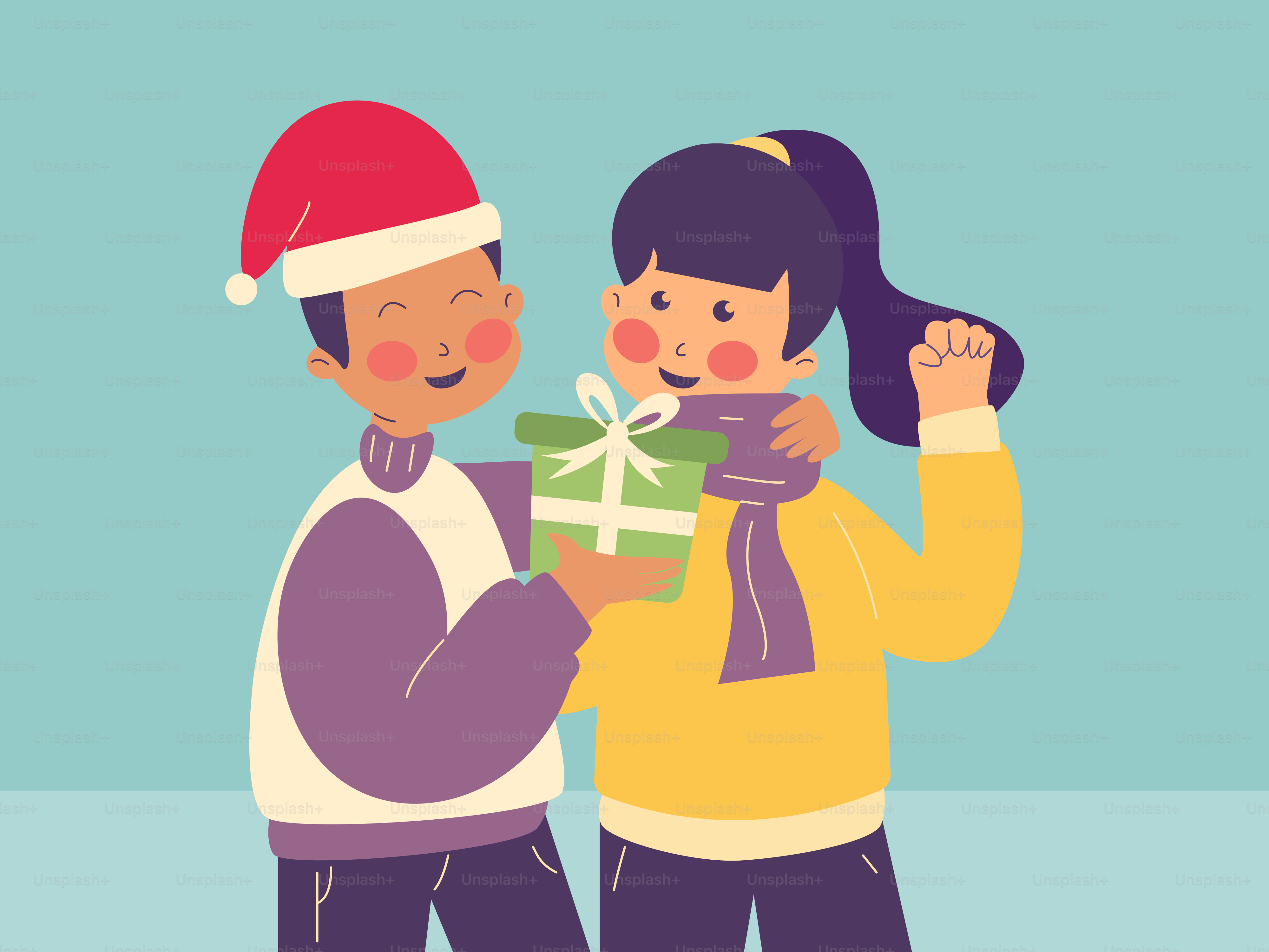 A man and a woman holding a christmas present