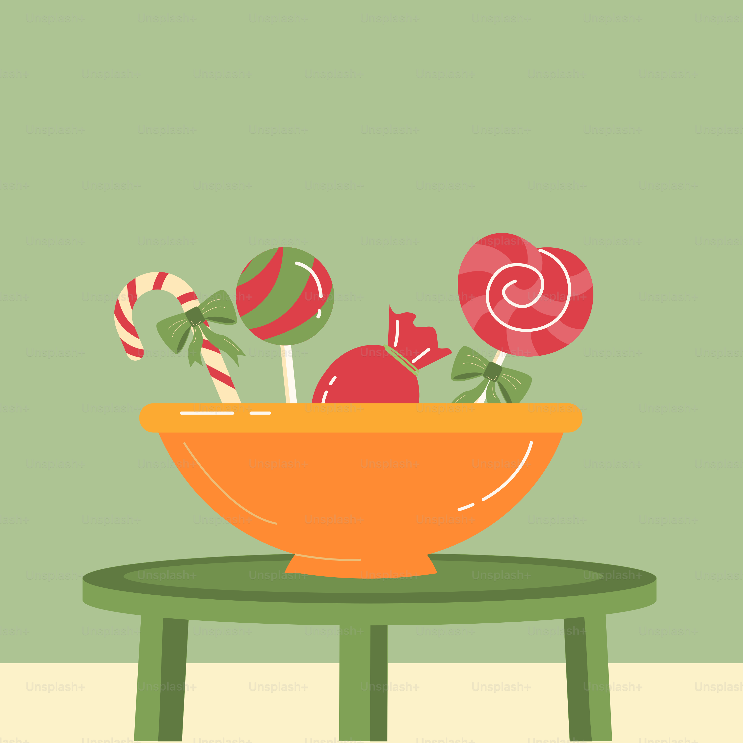 Eine Schüssel Lutscher steht auf einem Tisch