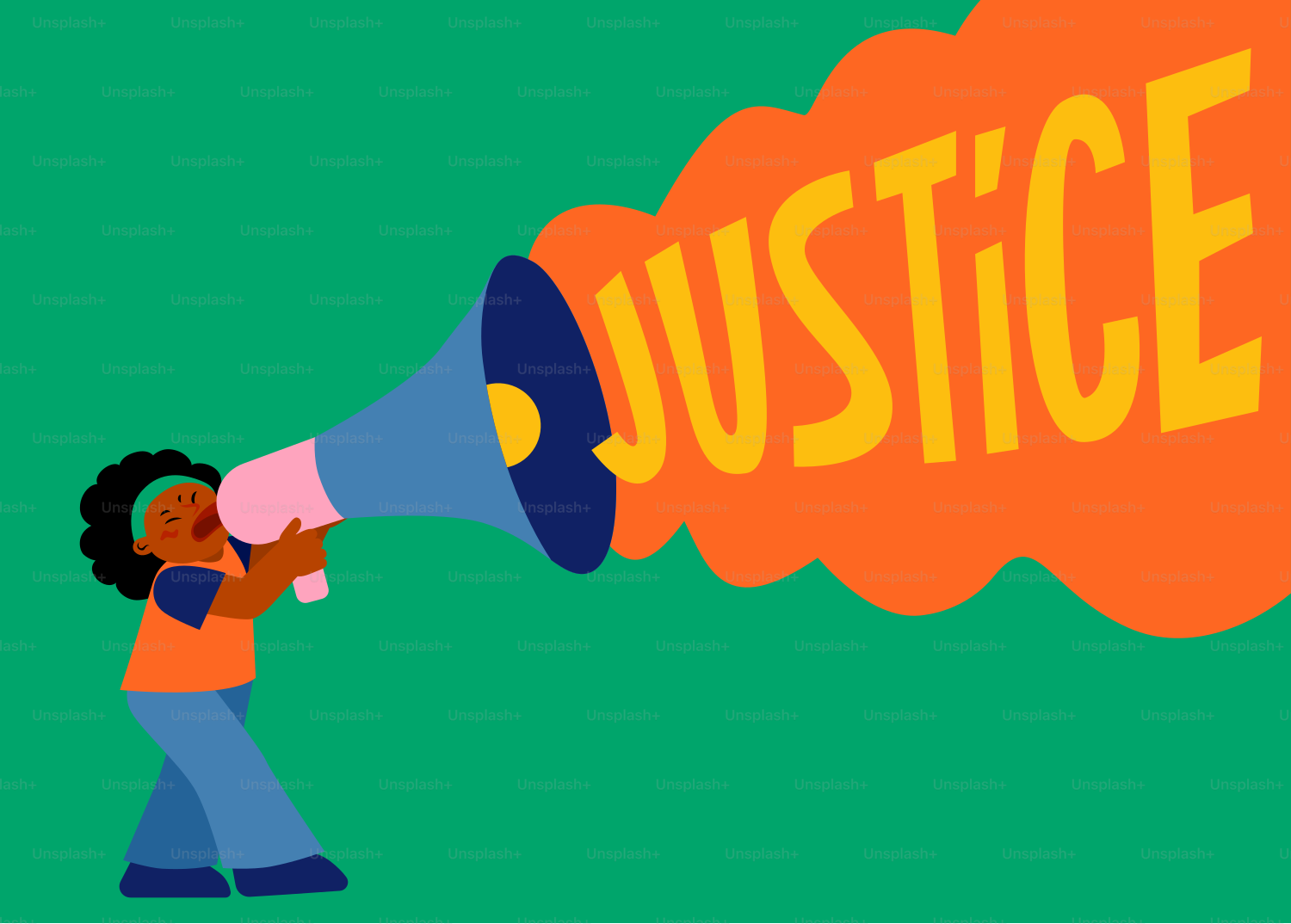 A person holding a megaphone with the word justice on it