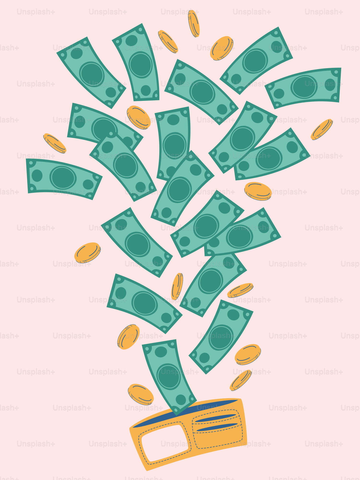 A bunch of money flying out of a wallet