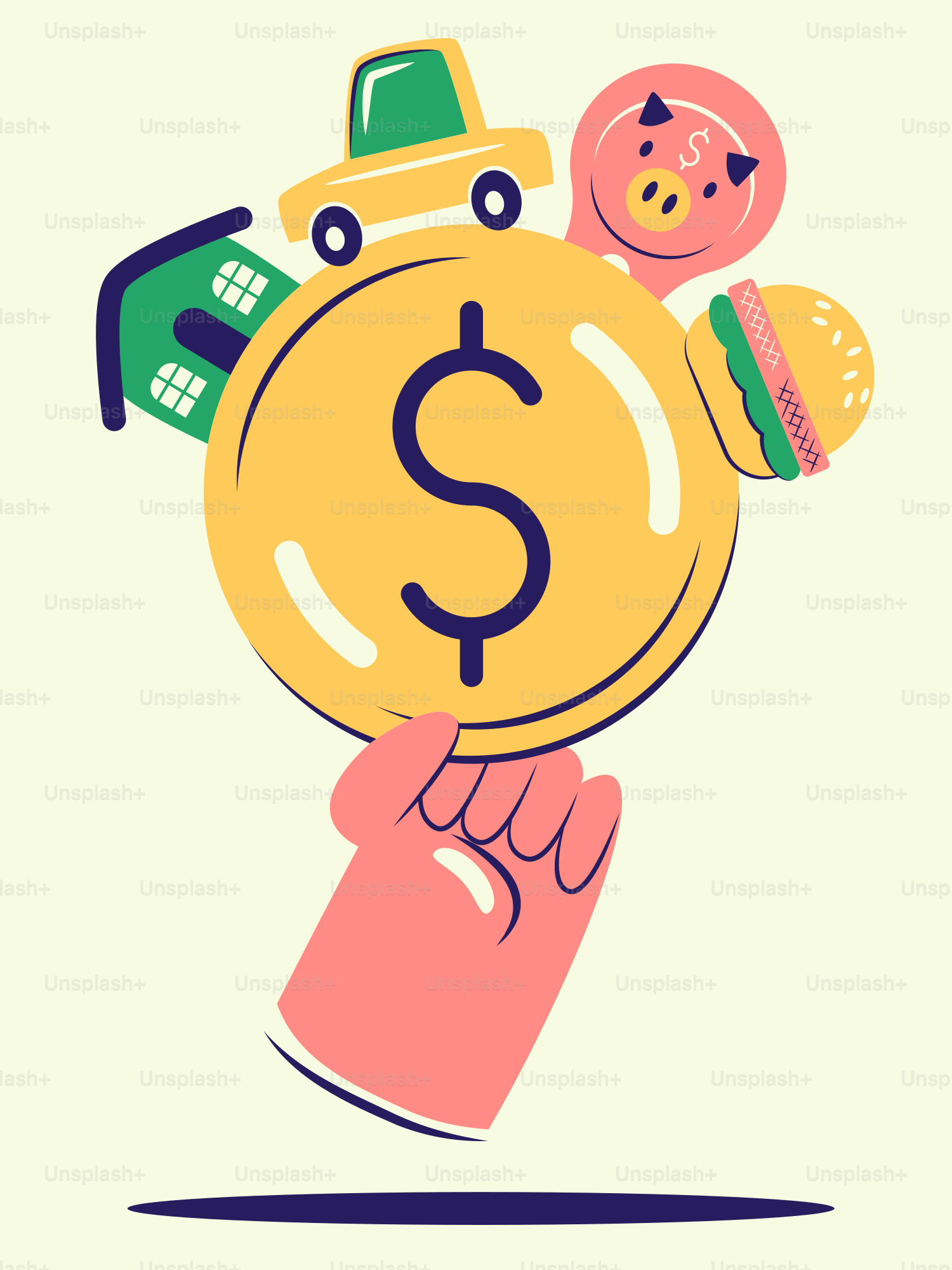 A hand holding a ball with a dollar sign on it