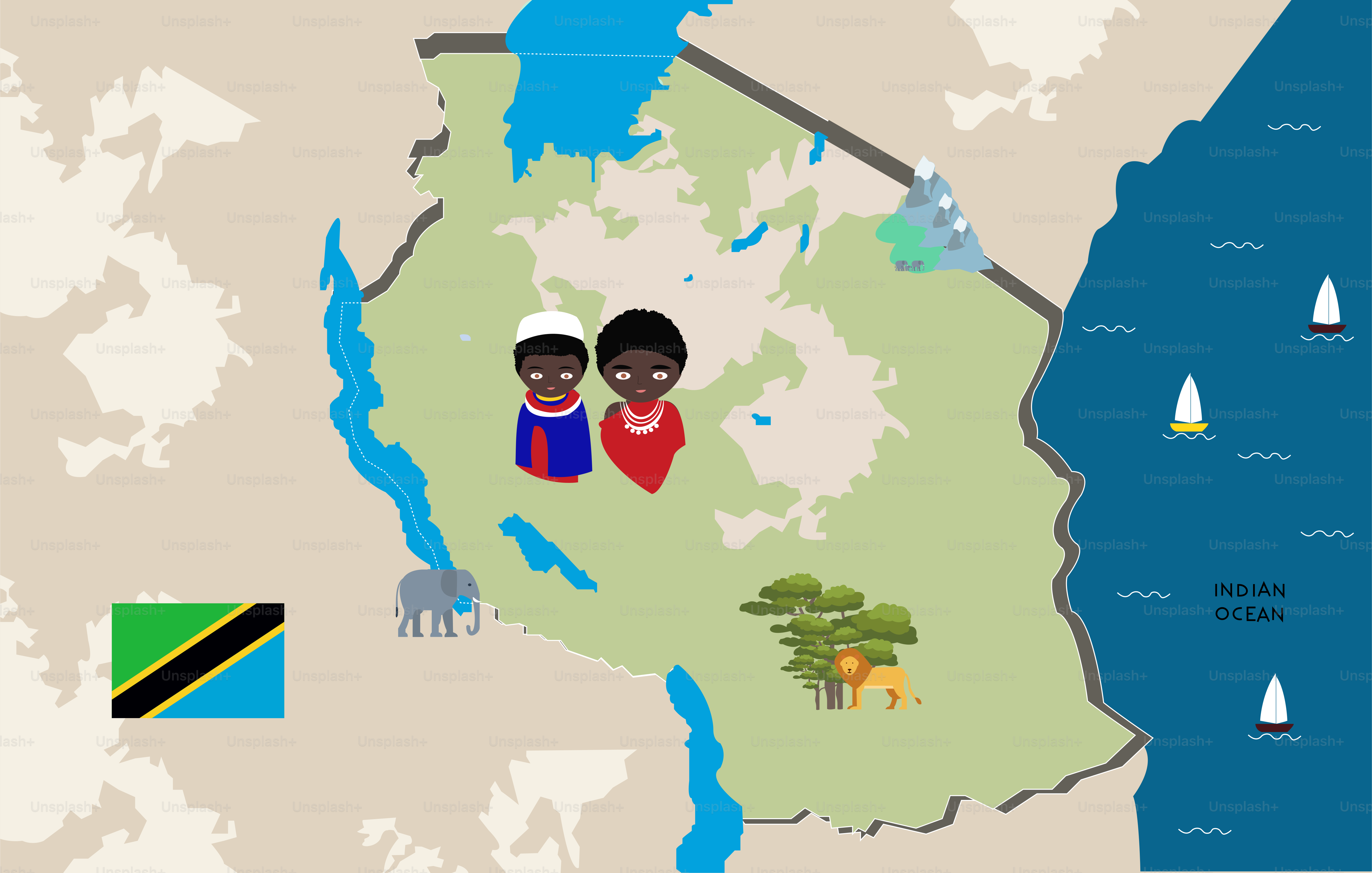 A map of africa with two people on it