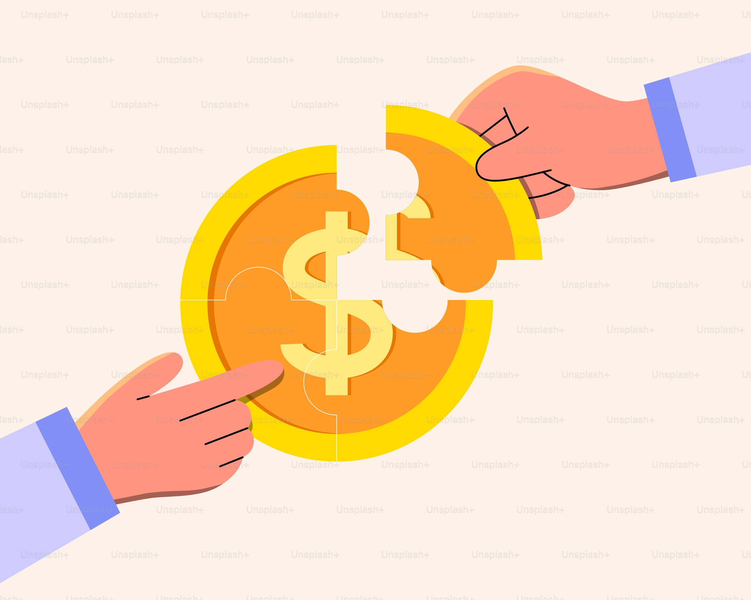 Two hands exchanging over a golden dollar coin