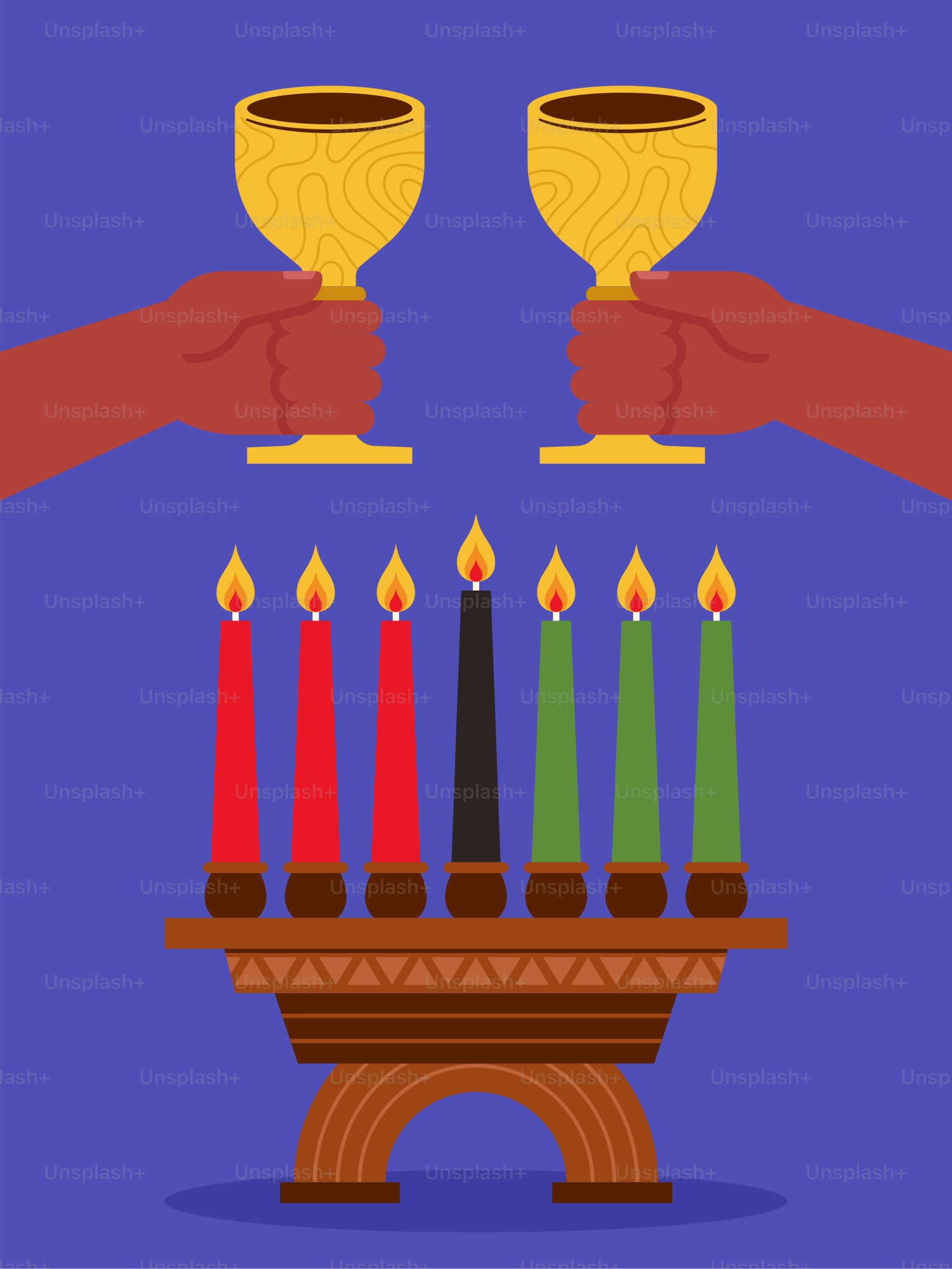 Zwei Hände, die eine brennende Menora mit Kerzen halten