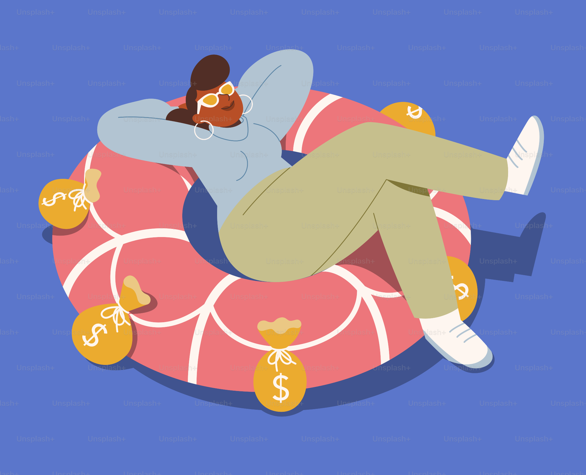 팽창식 매트리스 위에 누워 있는 남자