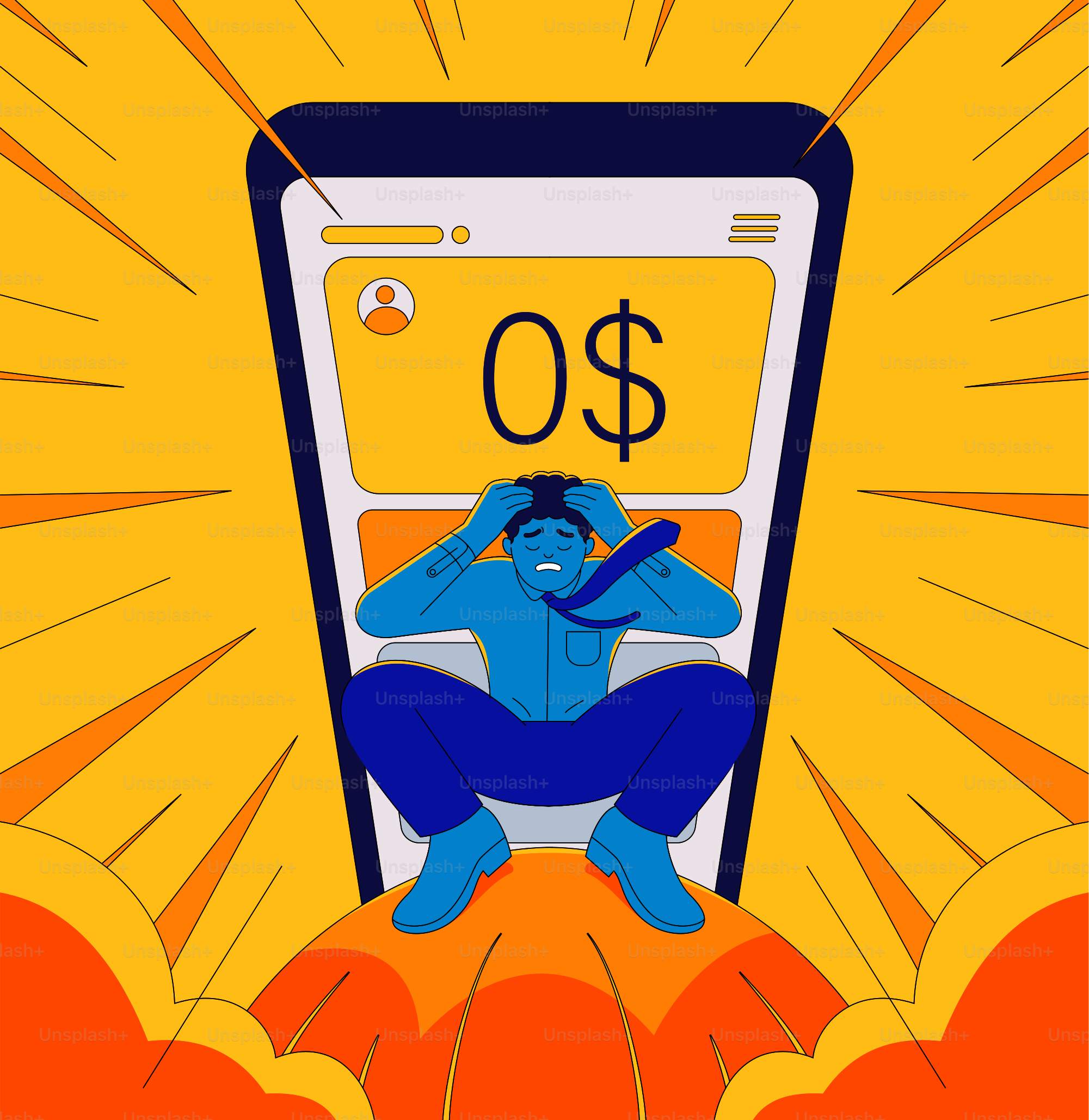 Ein Mann sitzt auf einem Handy