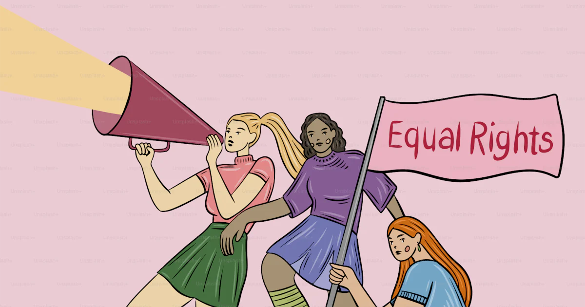 A drawing of a group of people holding a sign that says equal rights ...