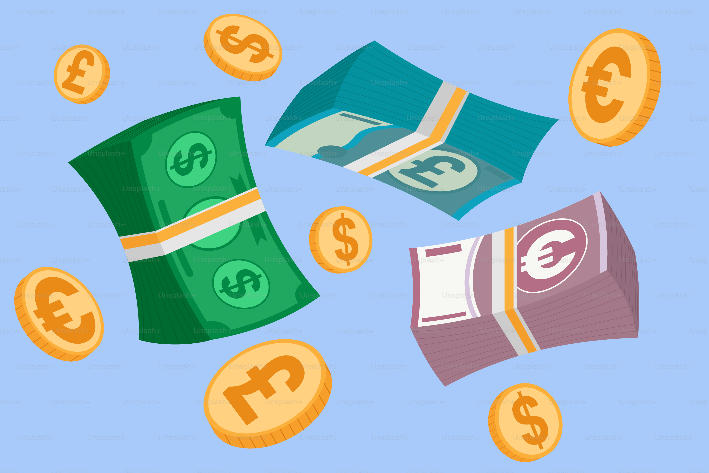 돈이 공중에 날아다니고 있어요