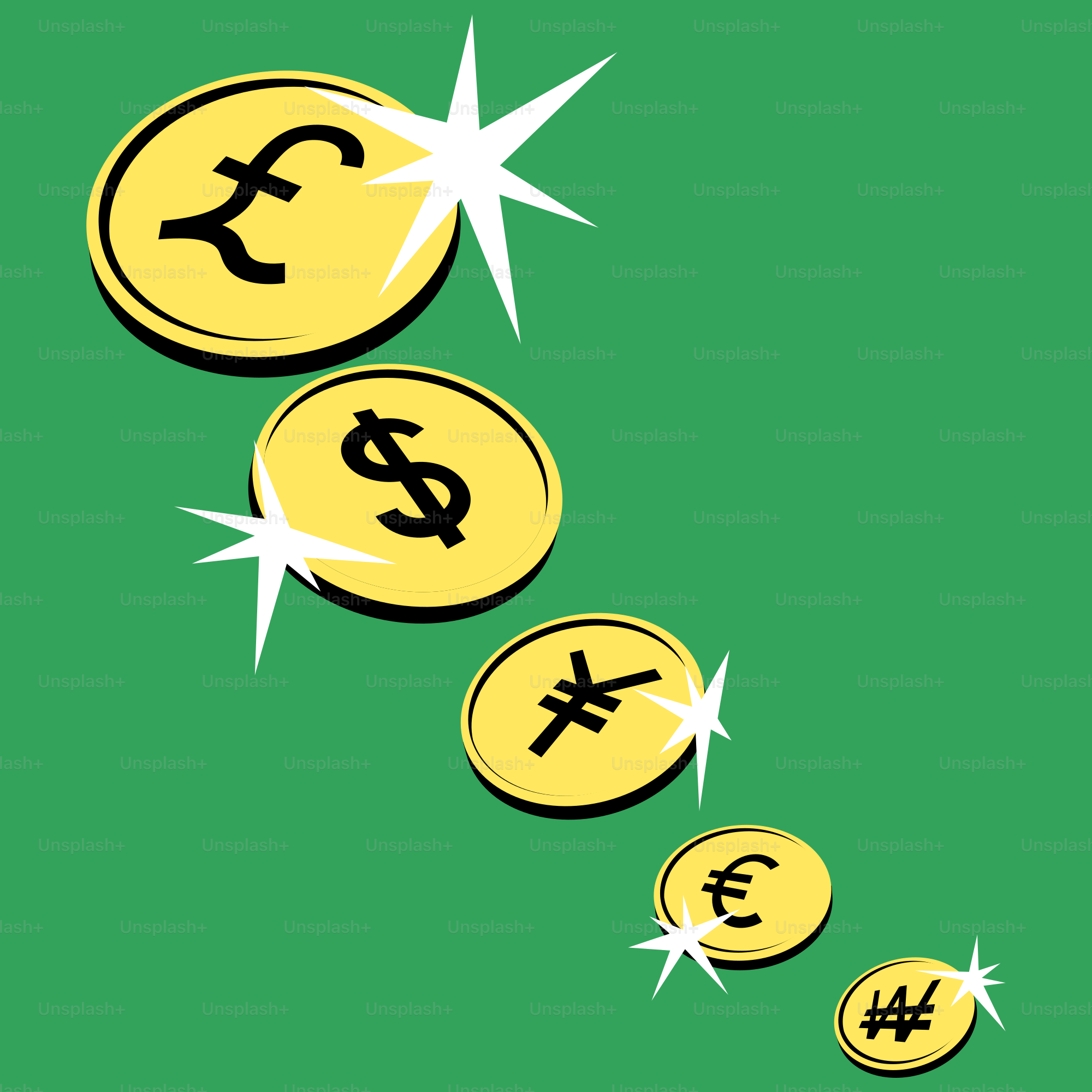 초록색 표면에서 돈 뭉치가 떨어지는 것