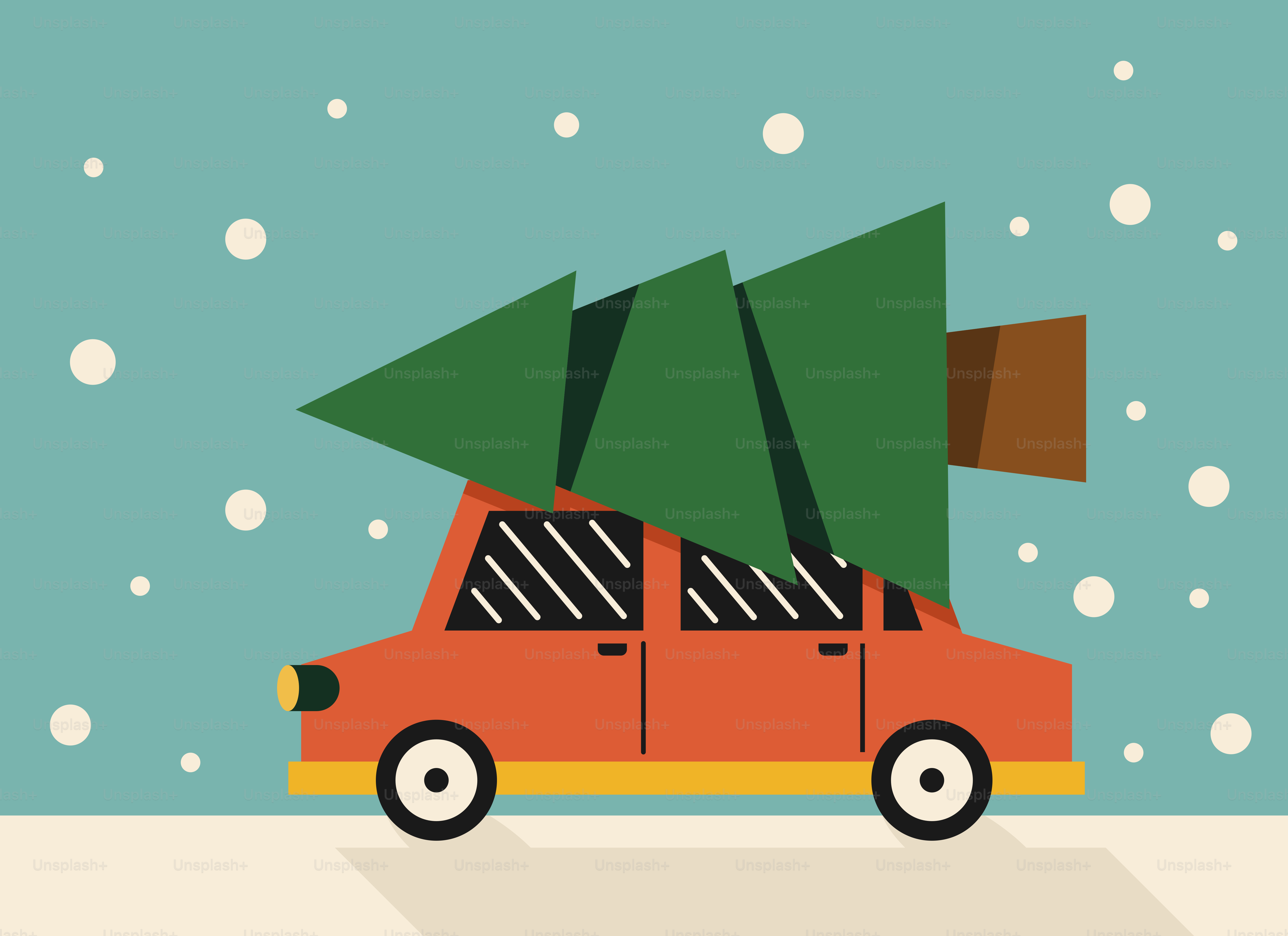 A car with a christmas tree on top of it