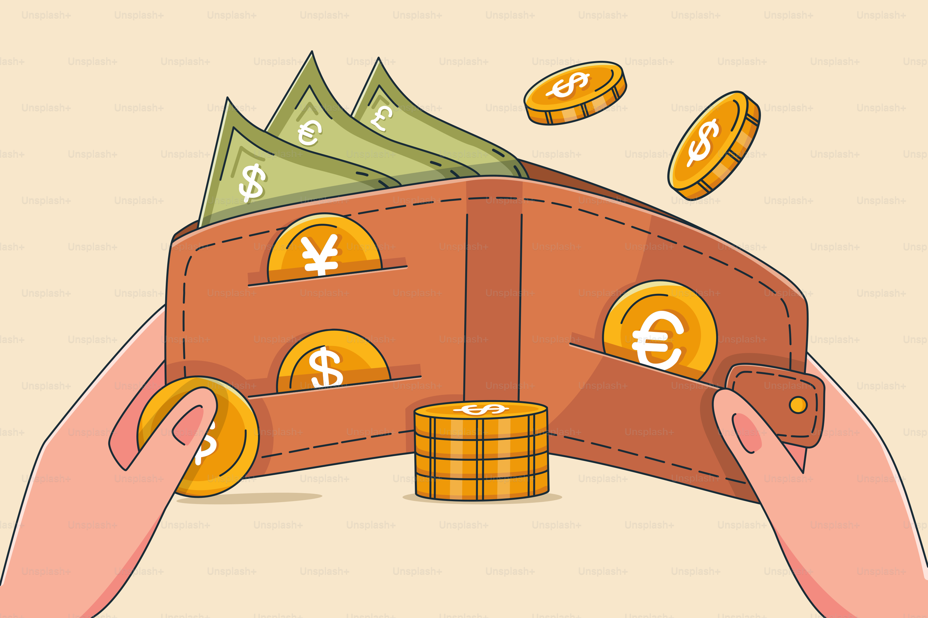 A hand holding a wallet with money coming out of it