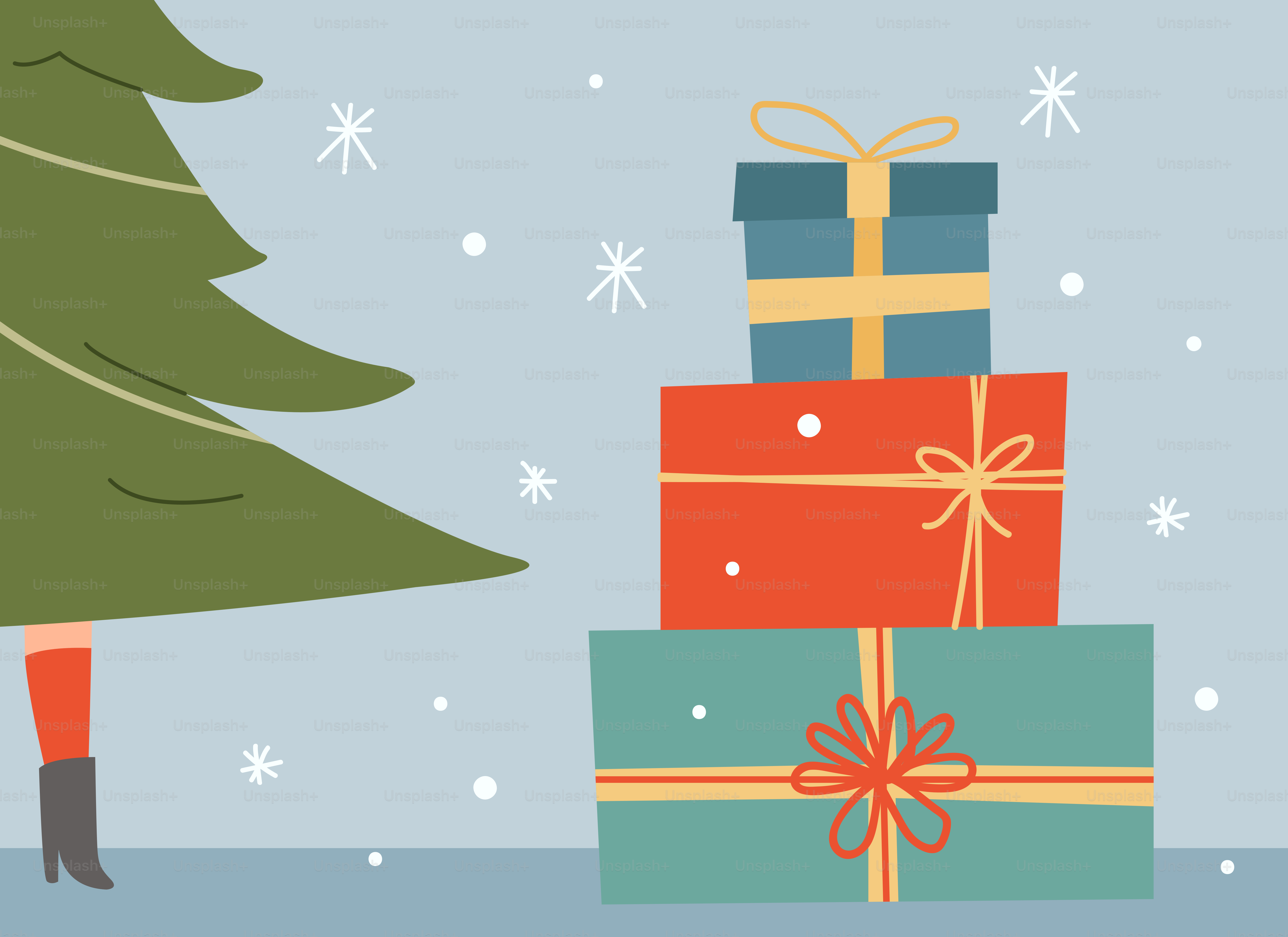 A christmas tree with presents in front of it