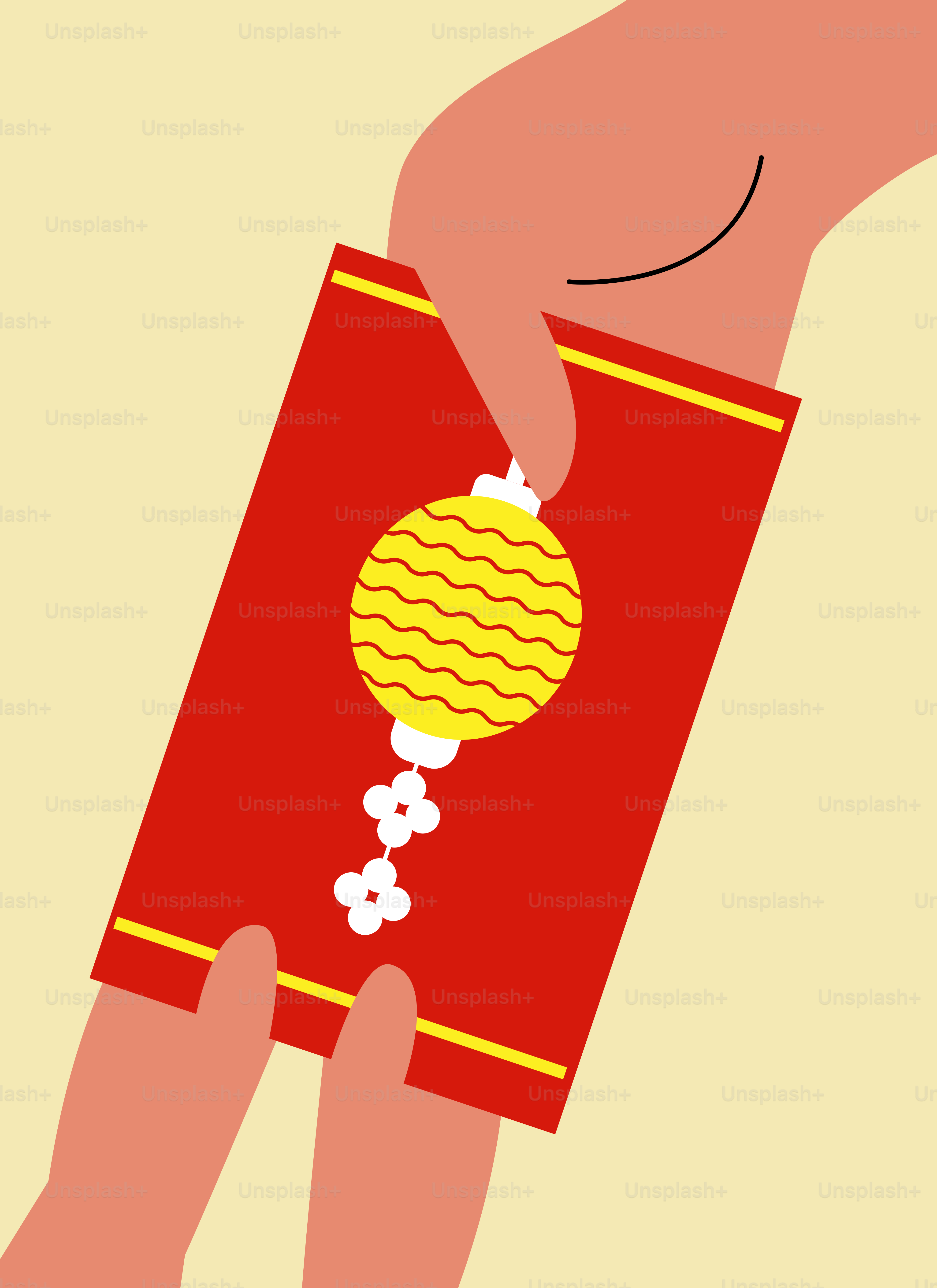 A person holding a red box with a yellow ball on it