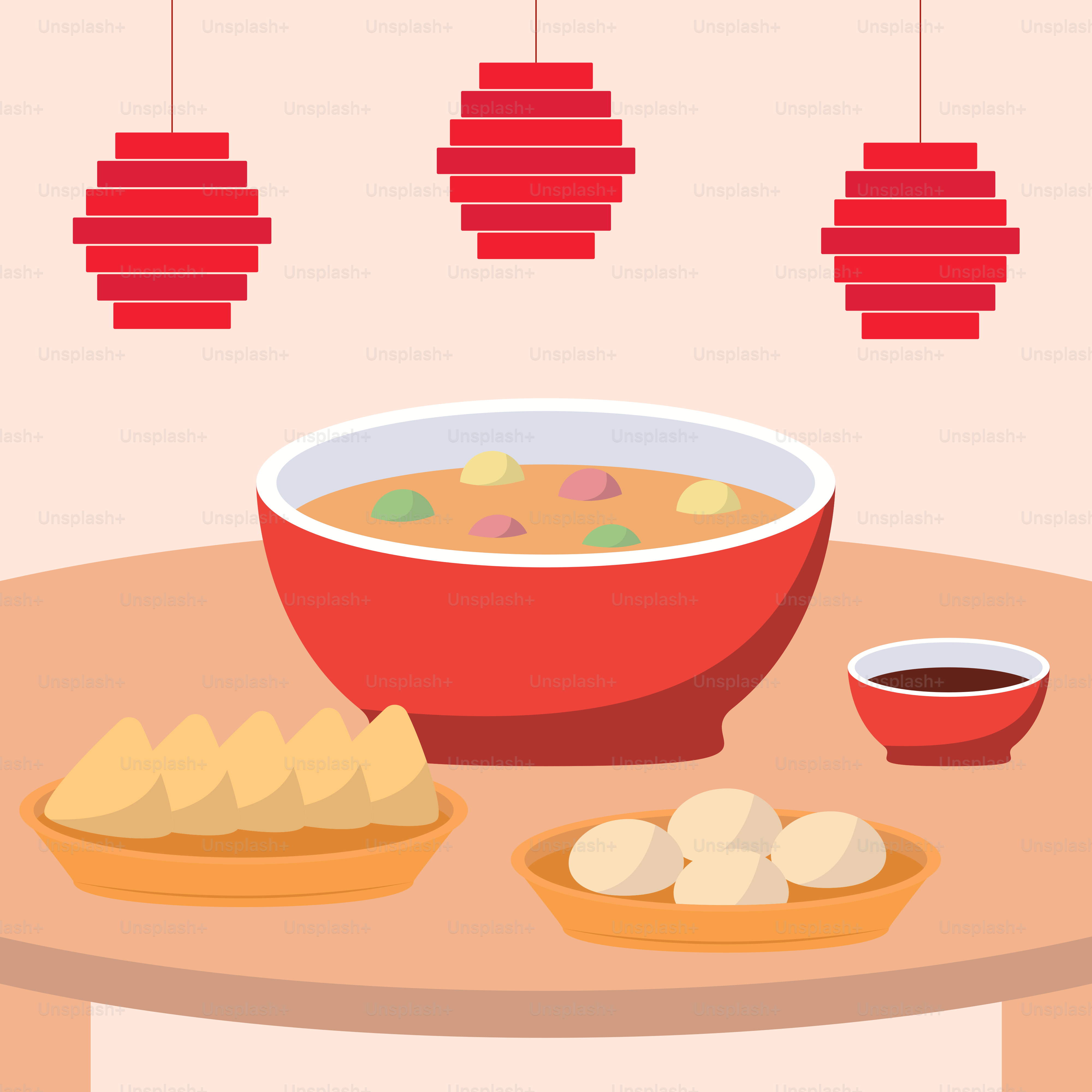 A bowl of soup and a bowl of dumplings on a table