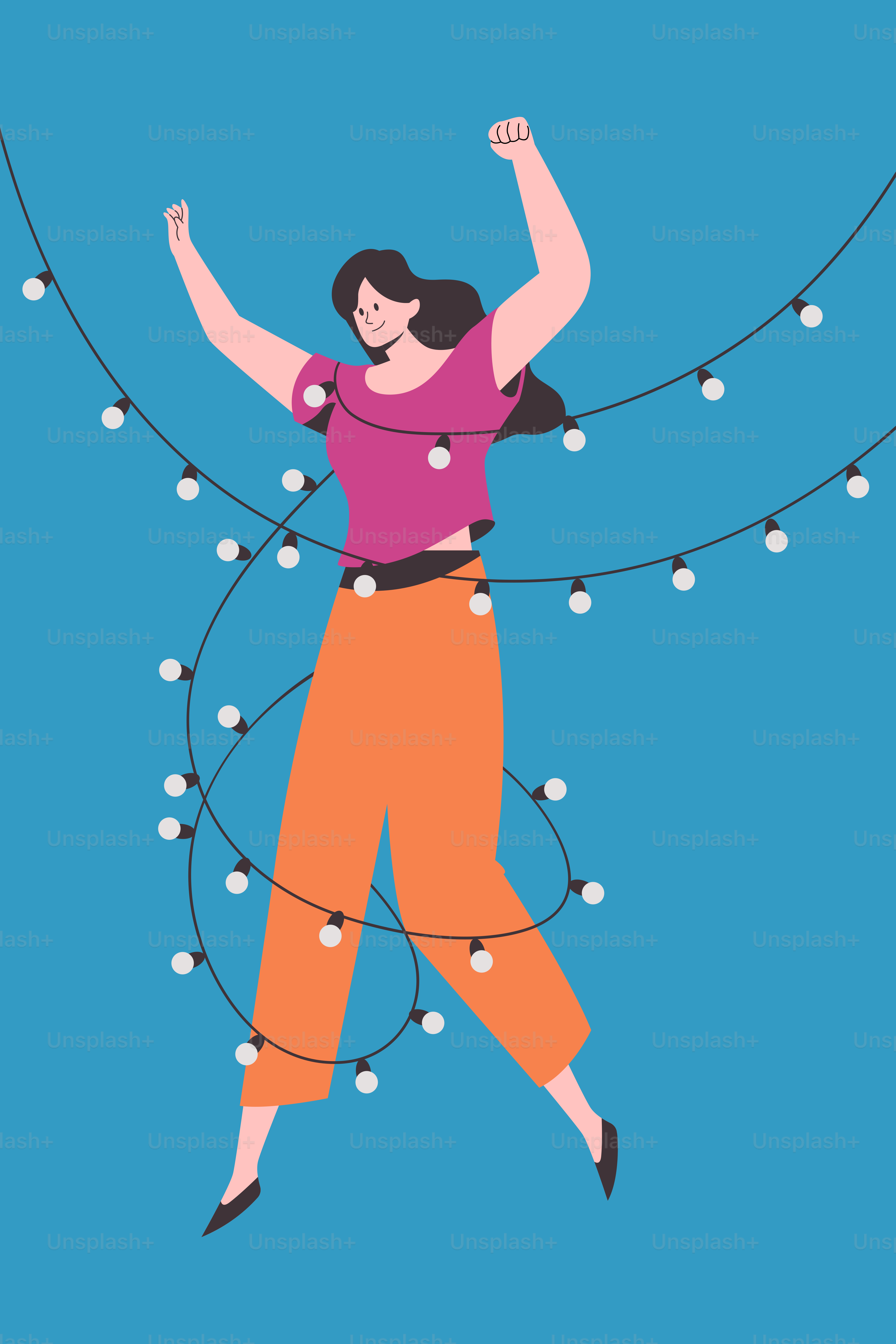 A woman is dancing with her arms in the air