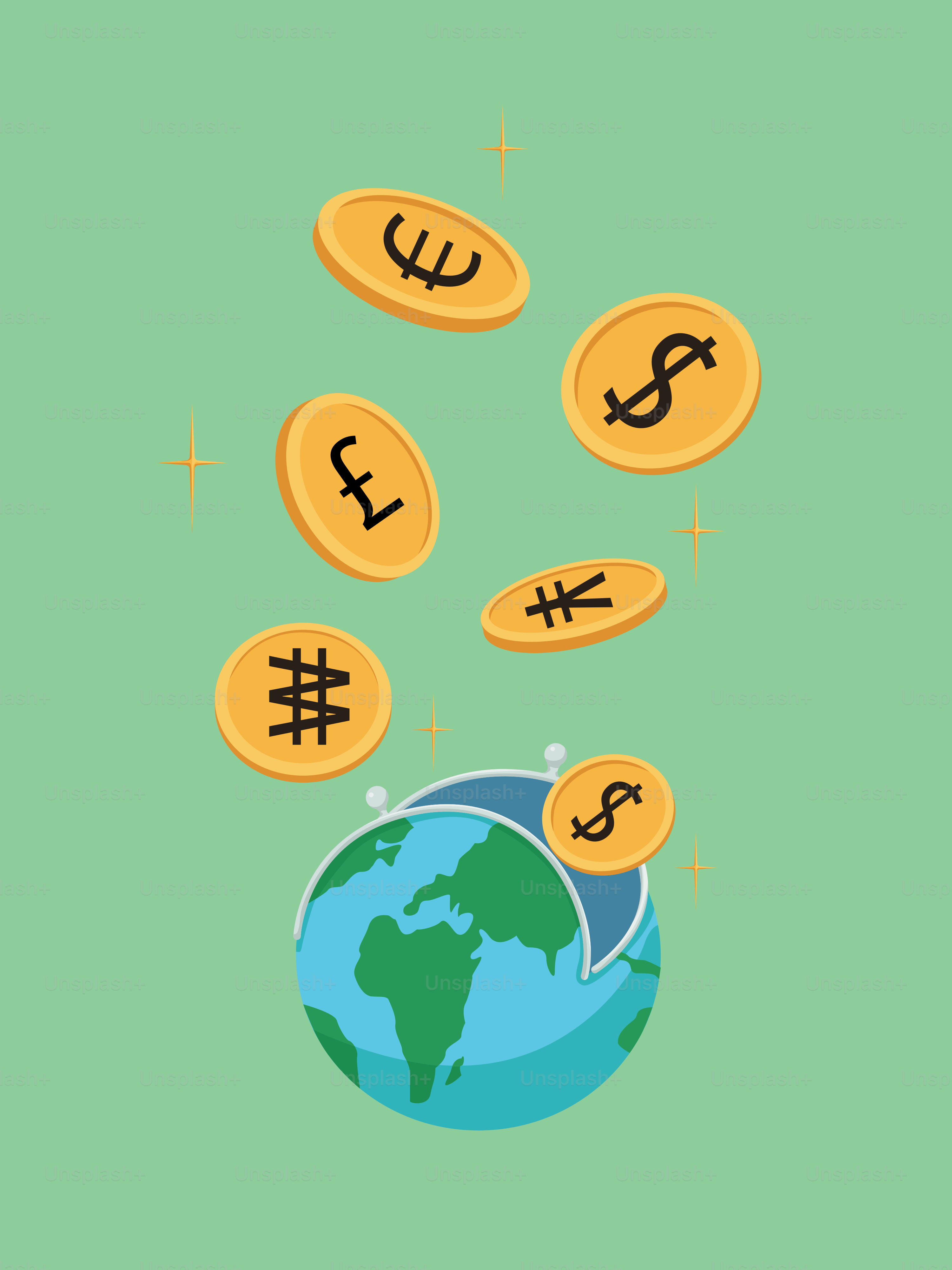 貨幣が落ちる地球儀
