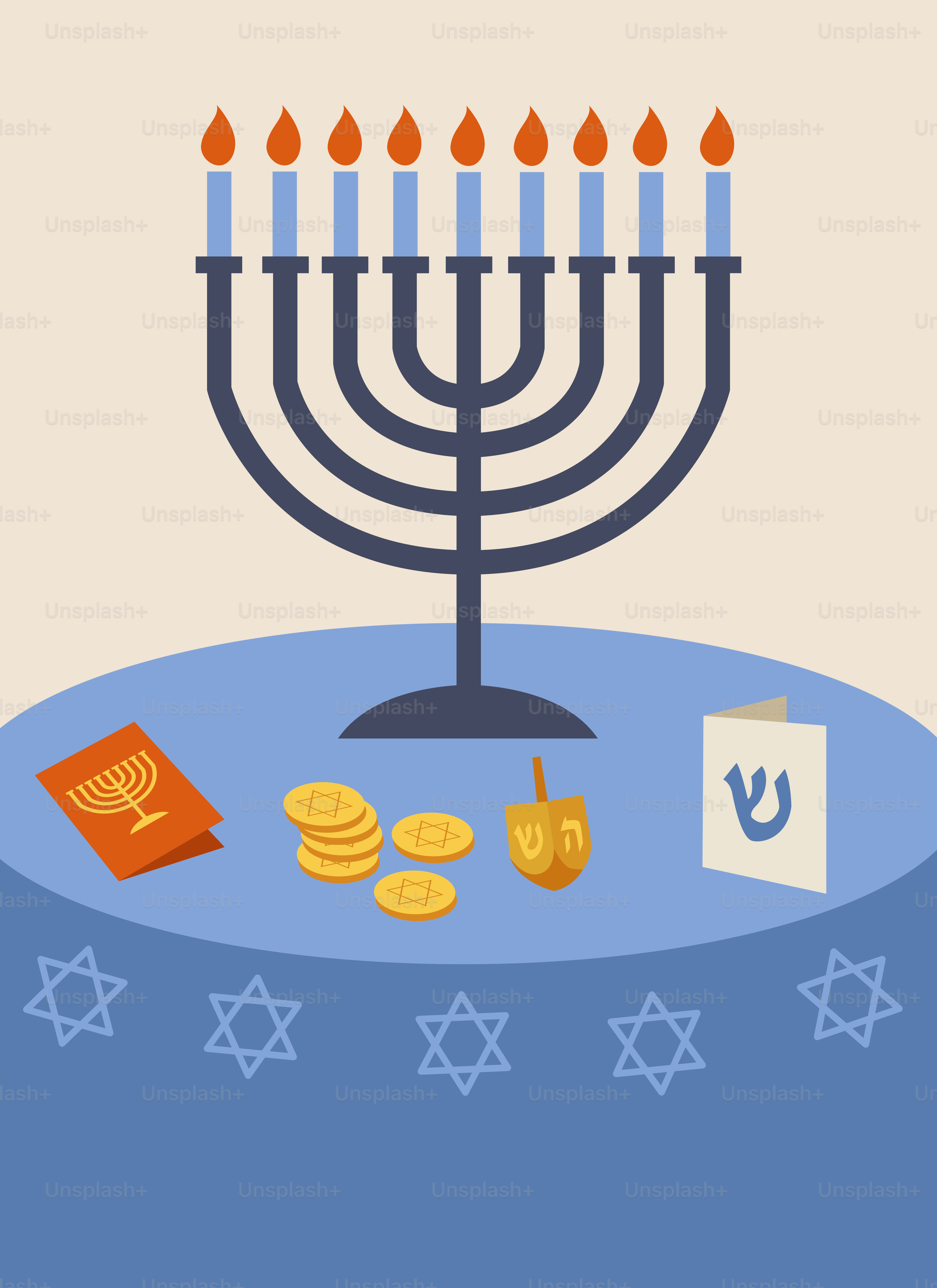 A hanukkah menorah with gold coins and a menorah