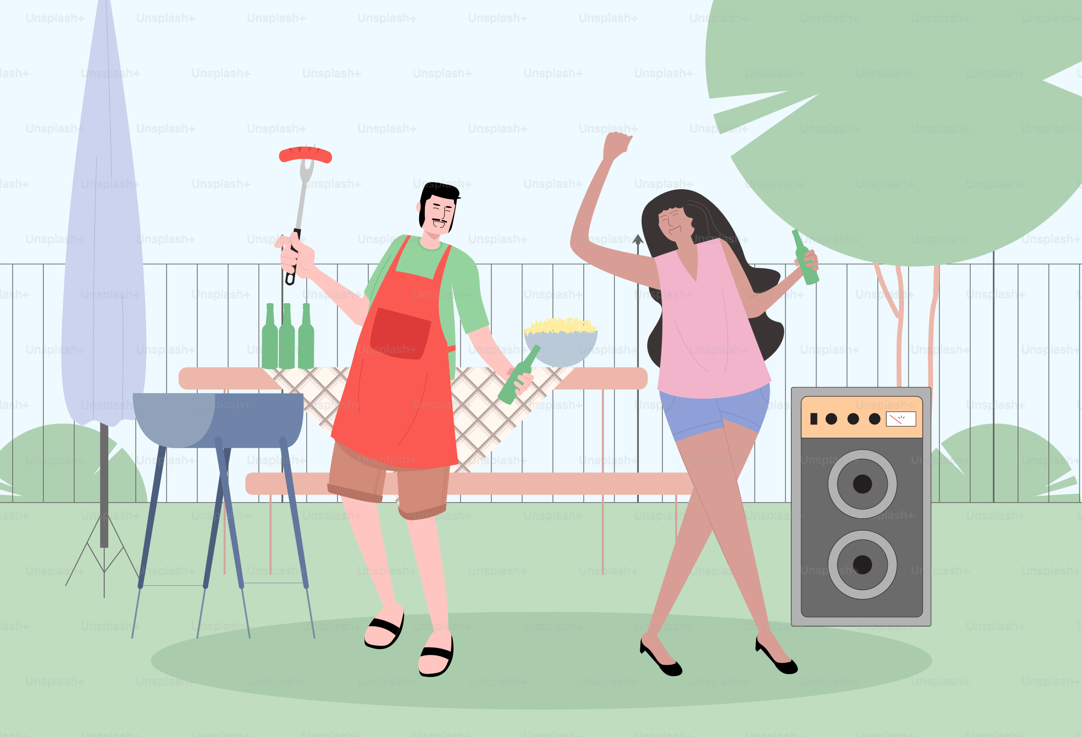 A man and a woman standing in front of a bbq