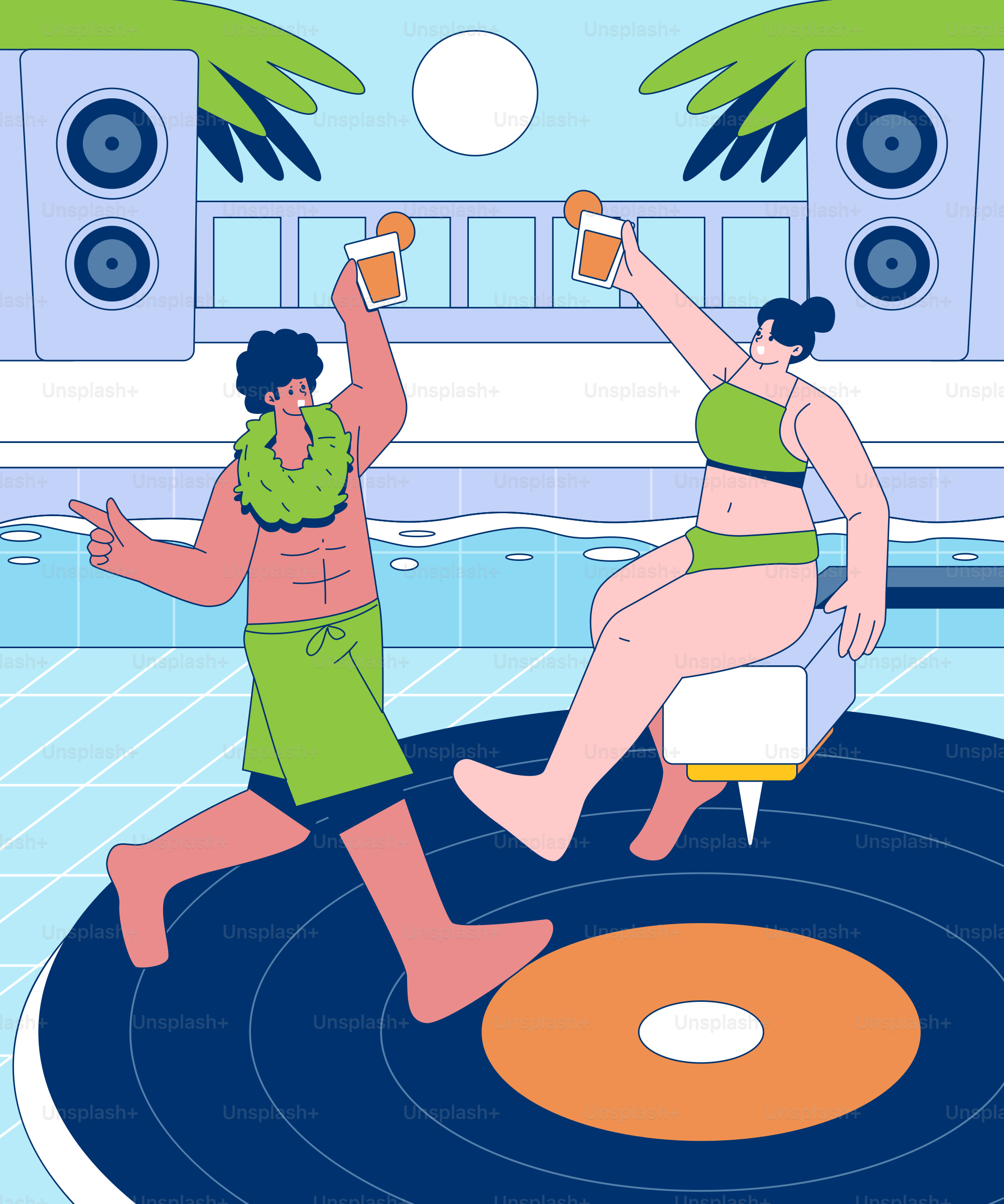 A man and a woman are dancing in a pool