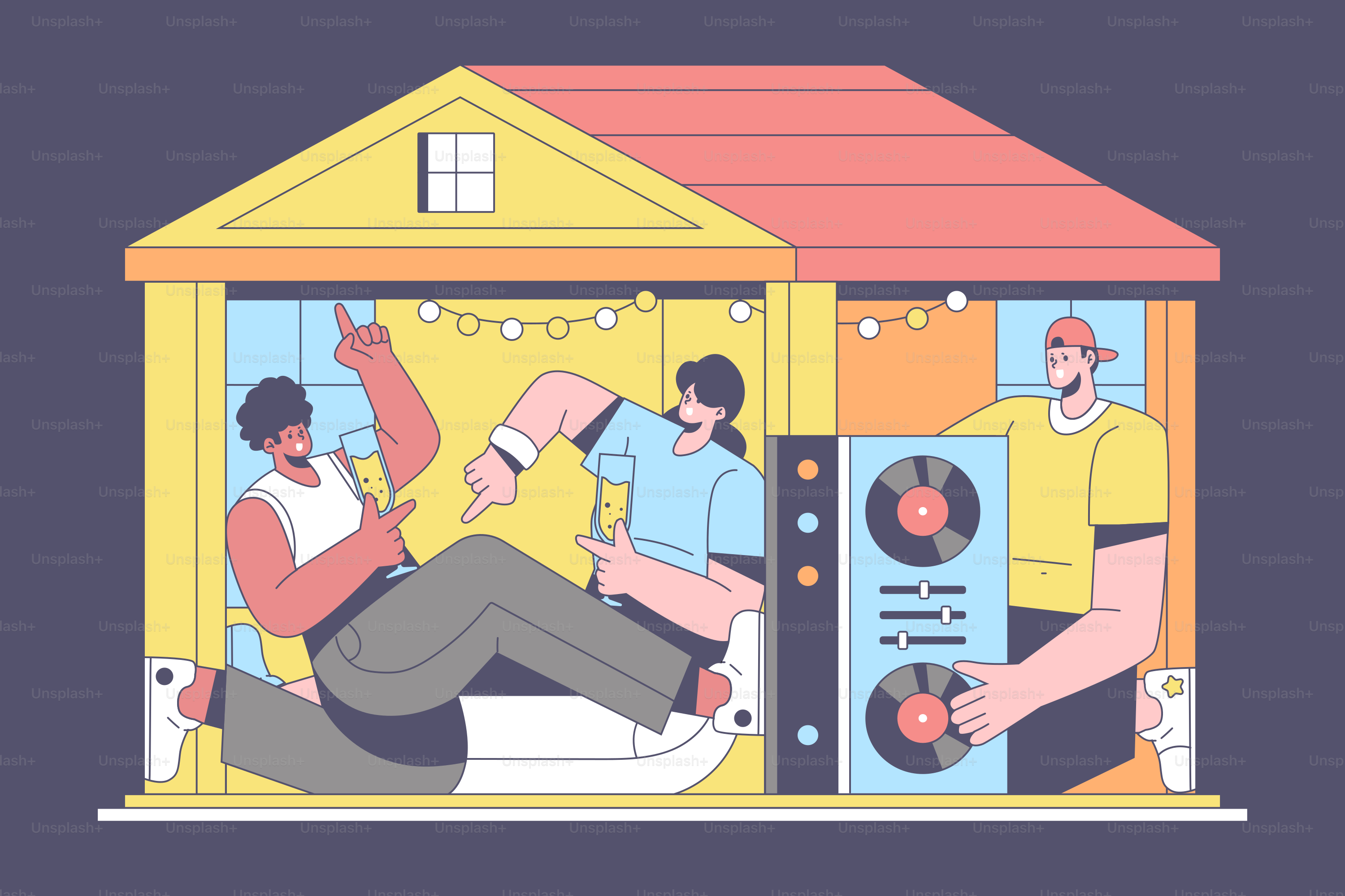 Un homme et une femme assis dans une petite maison