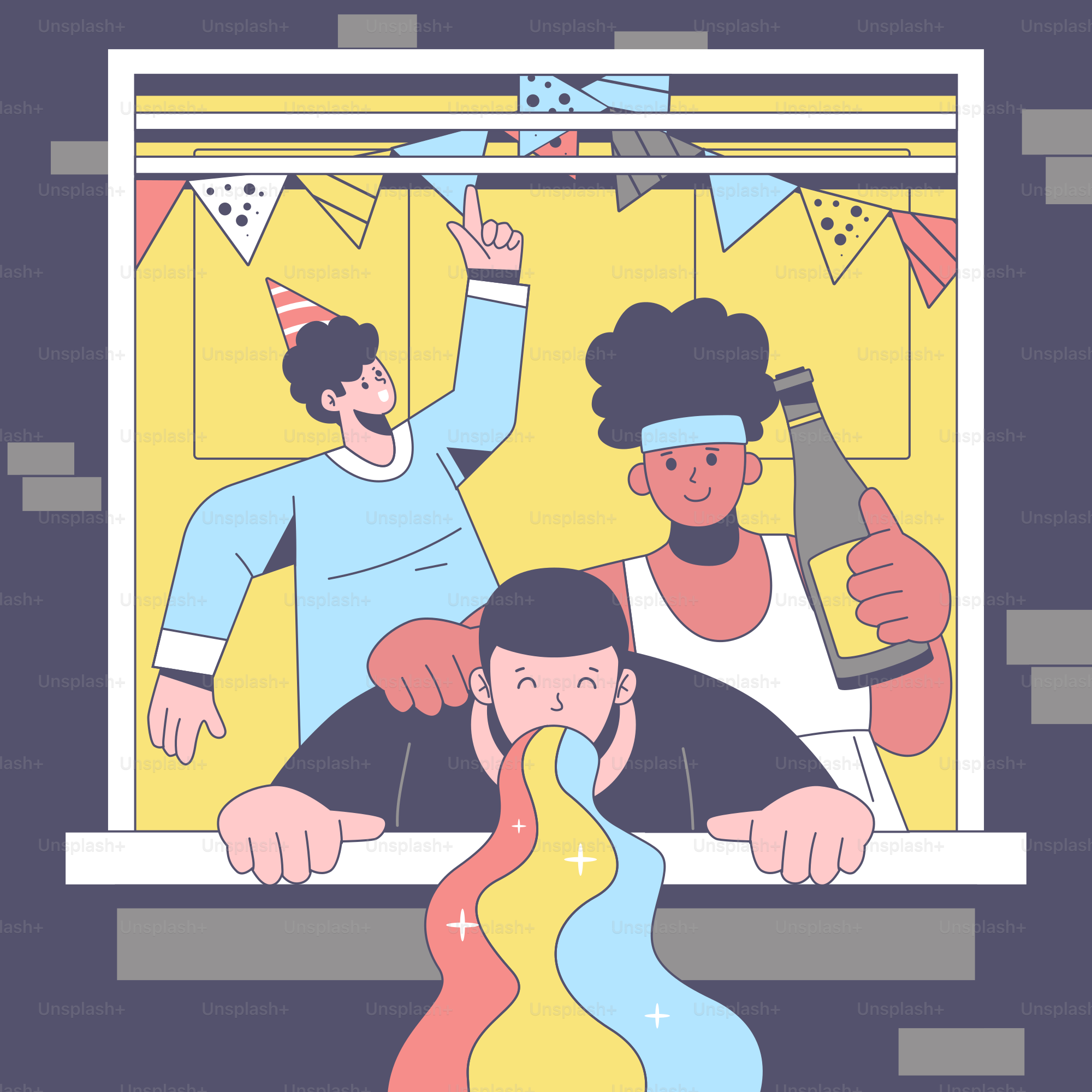 A couple of people that are standing in front of a window