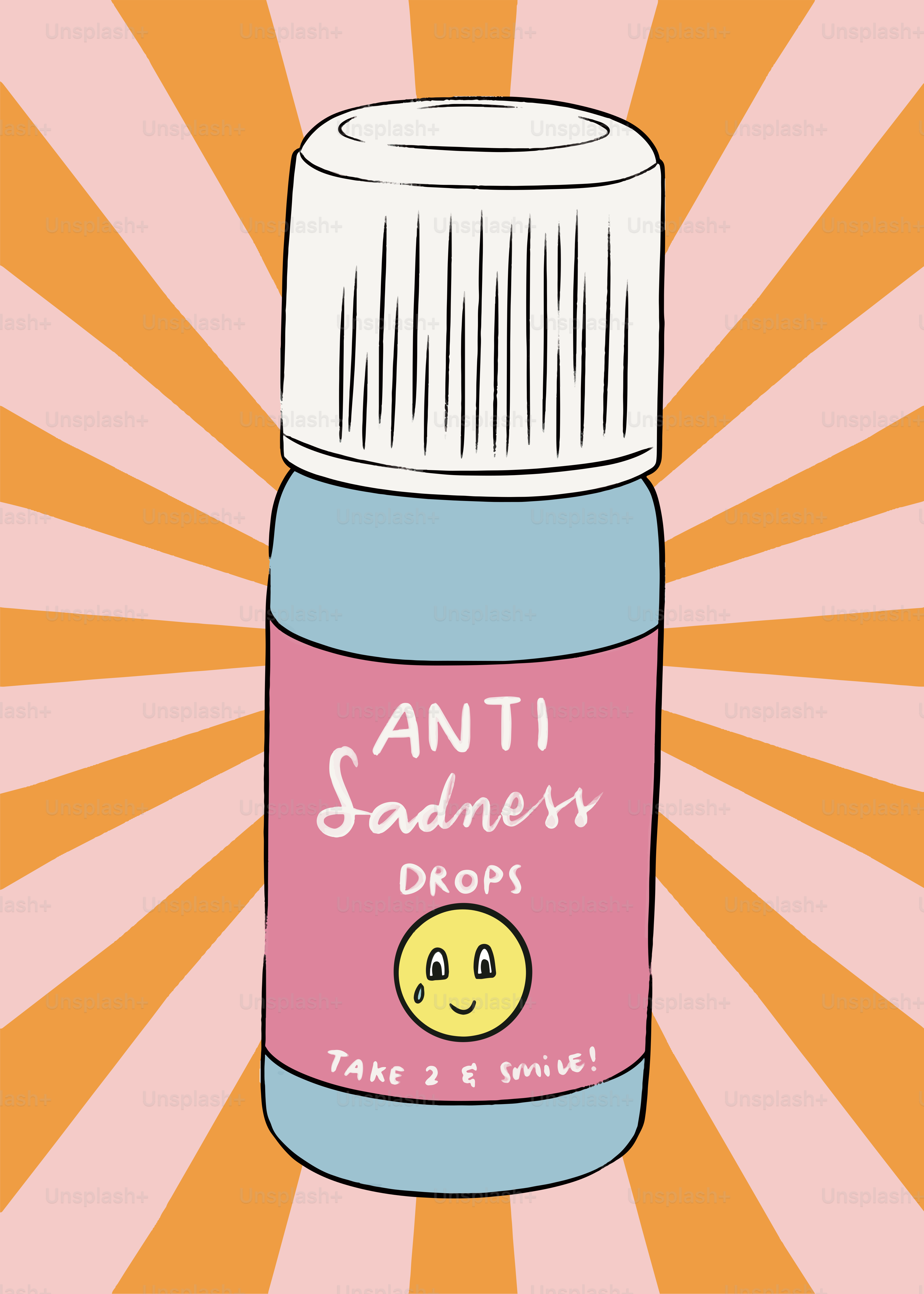 A bottle of anti sadness drops with a smiley face on it