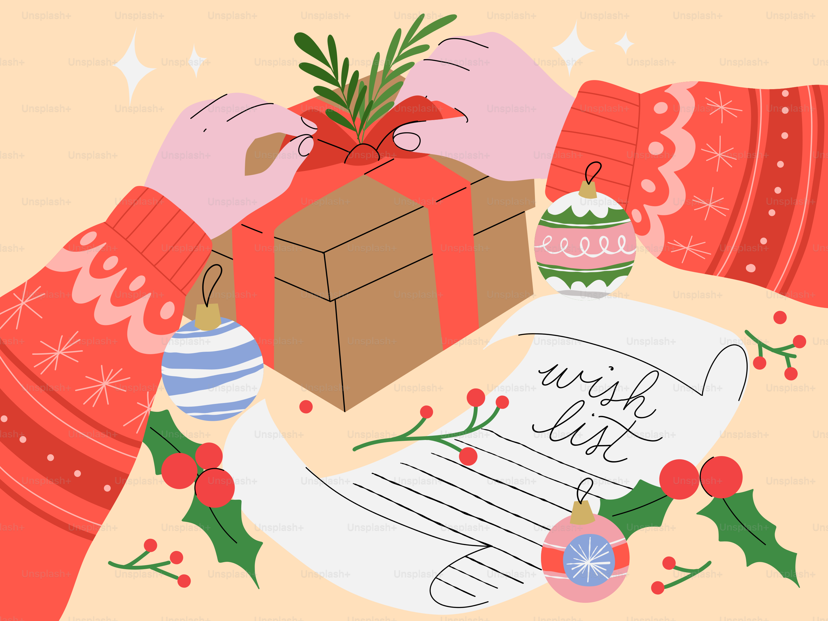 A hand holding a box with a christmas present on it