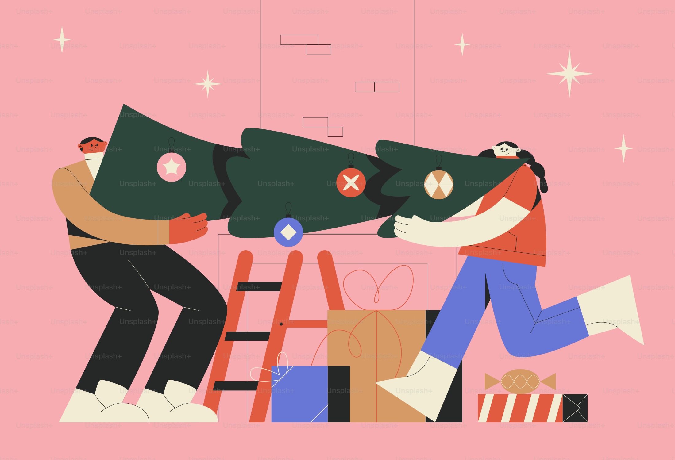 A couple of people sitting on top of a ladder