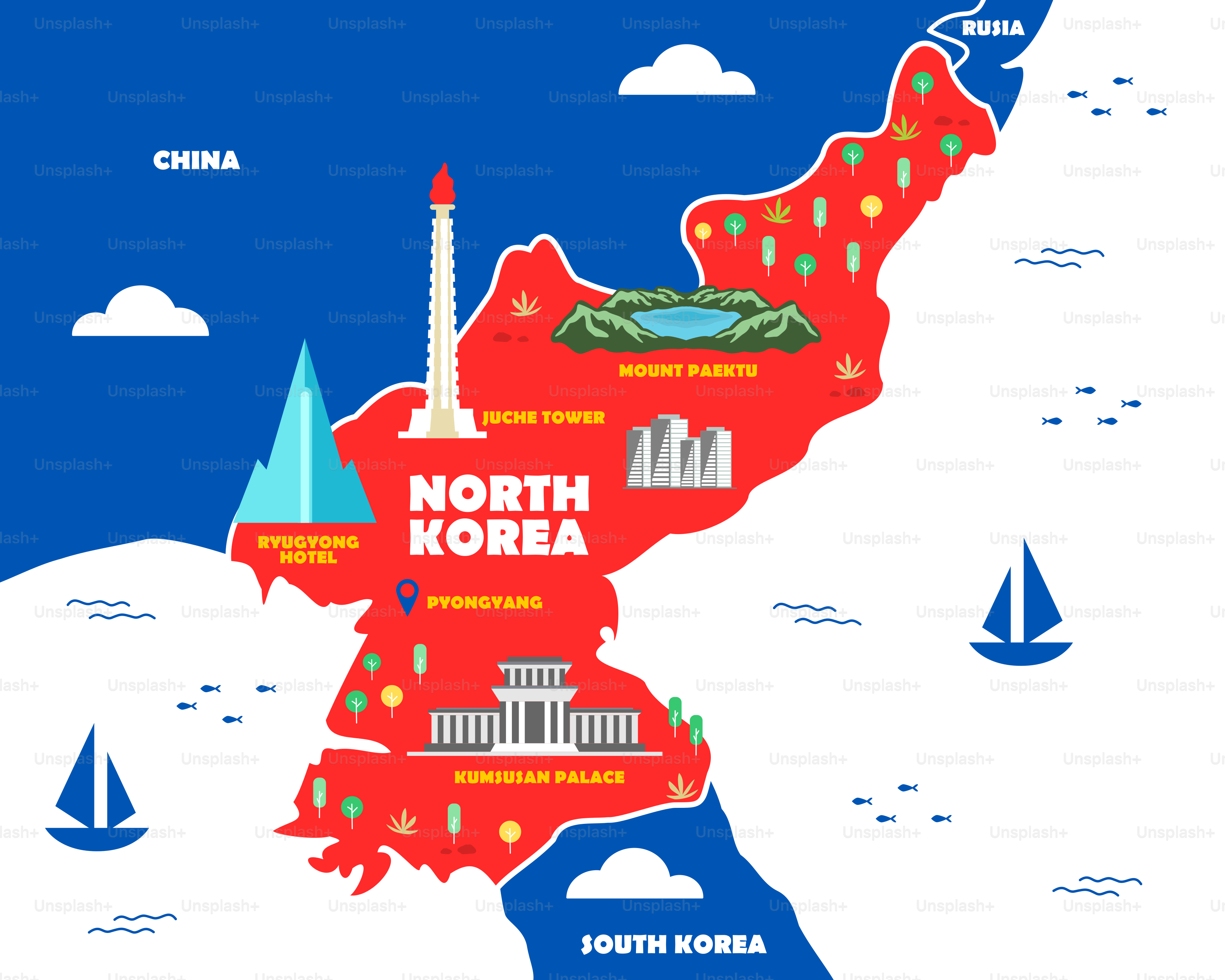 A map of north korea with all the major attractions