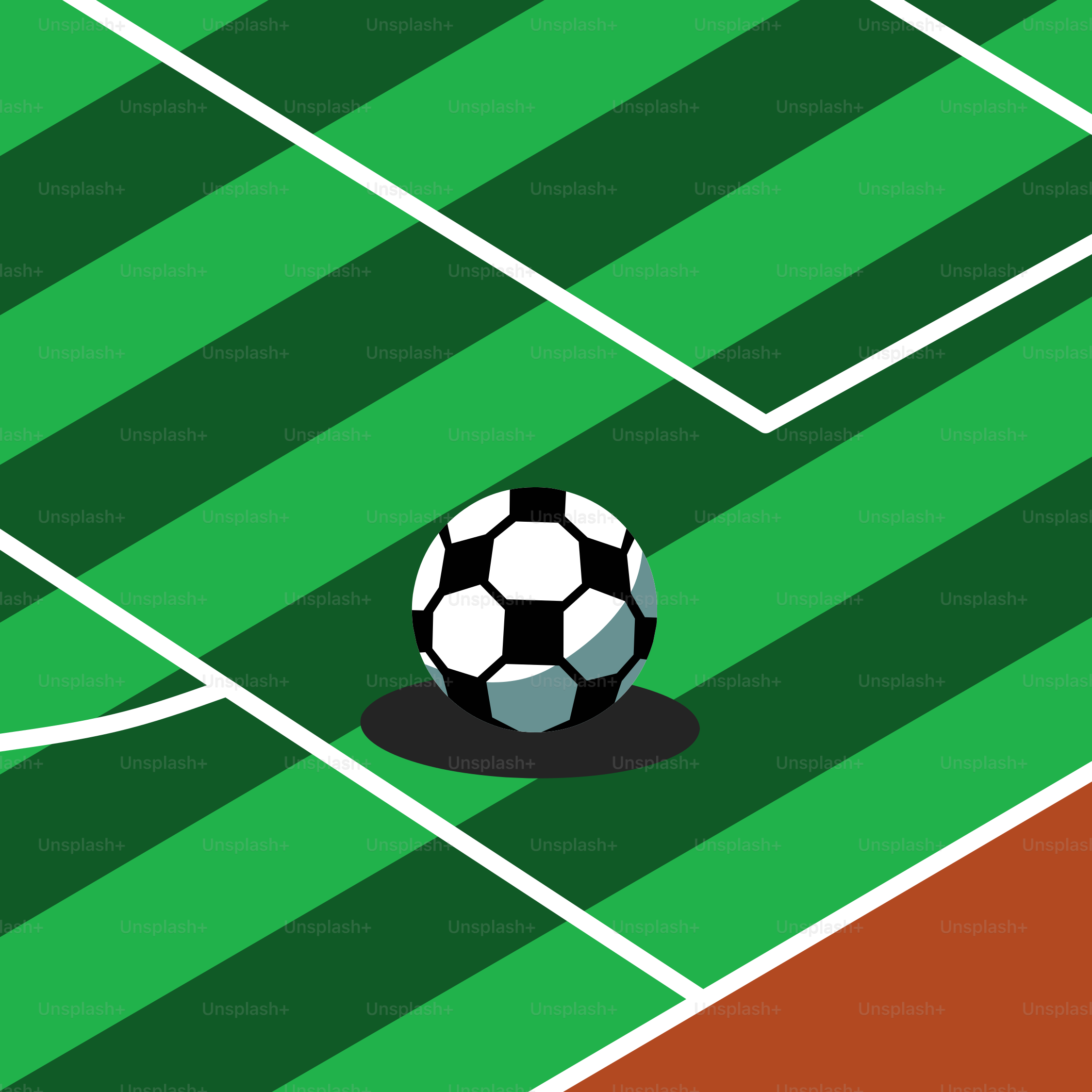 Un campo de fútbol con un balón de fútbol