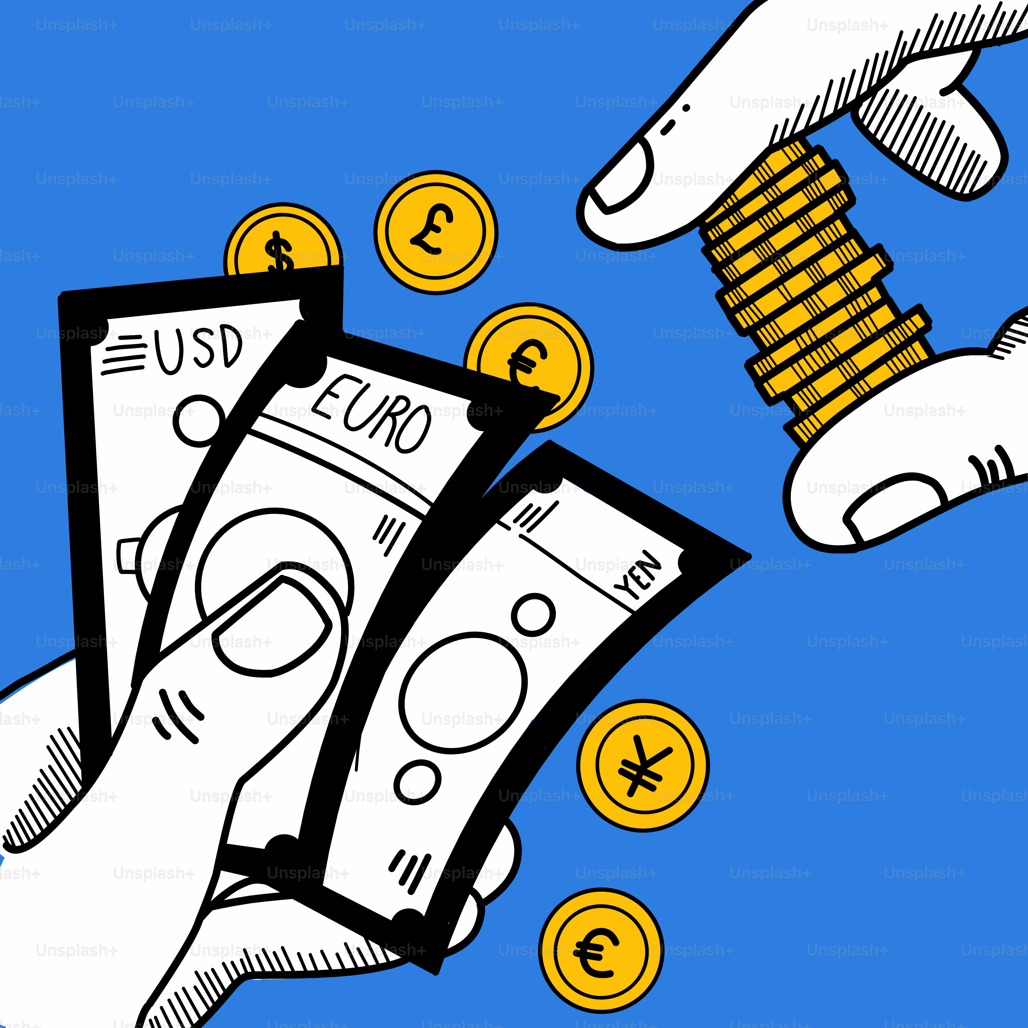 Eine Hand, die einen Stapel Geld hält, aus dem Euro-Münzen herauskommen