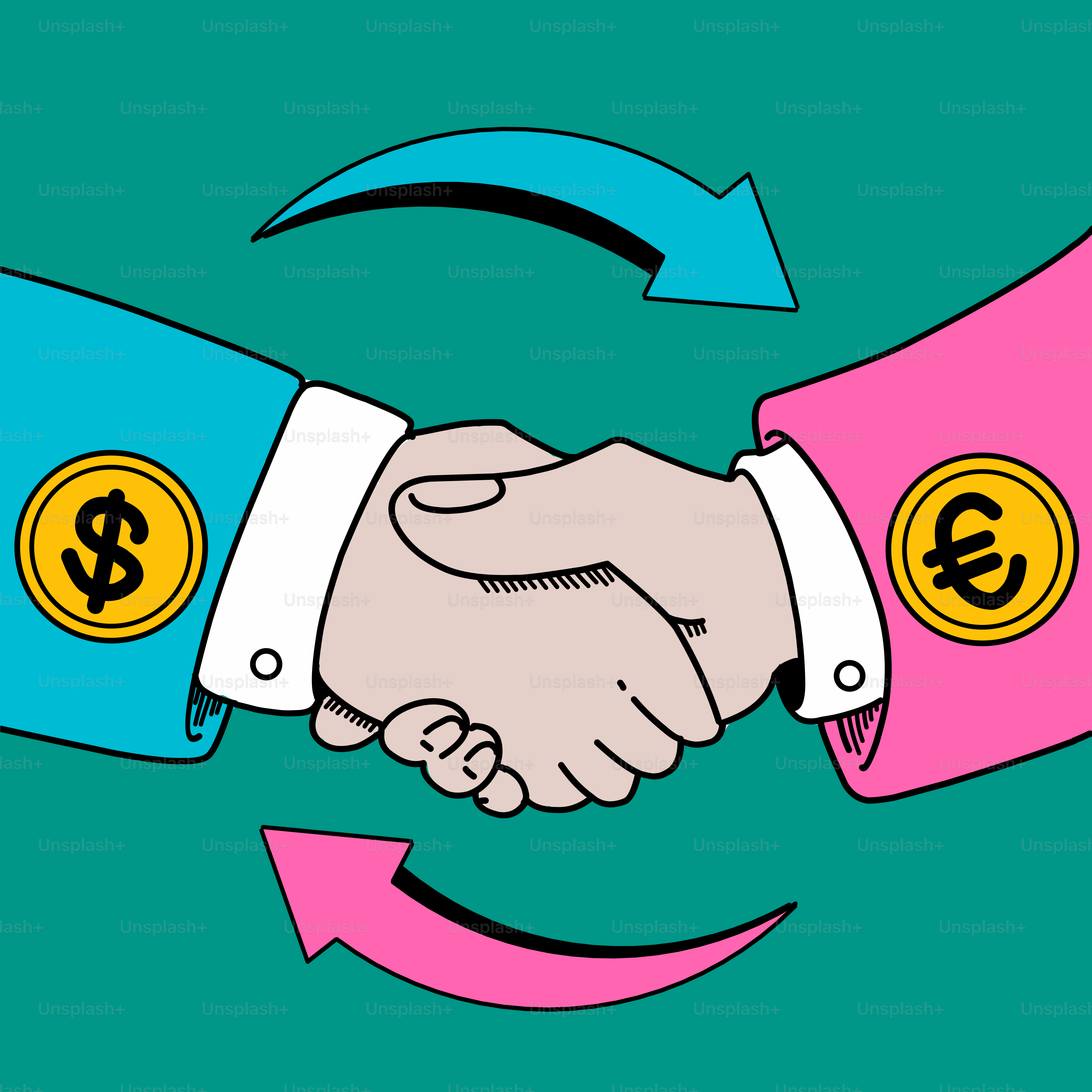 Two people shaking hands over a green background