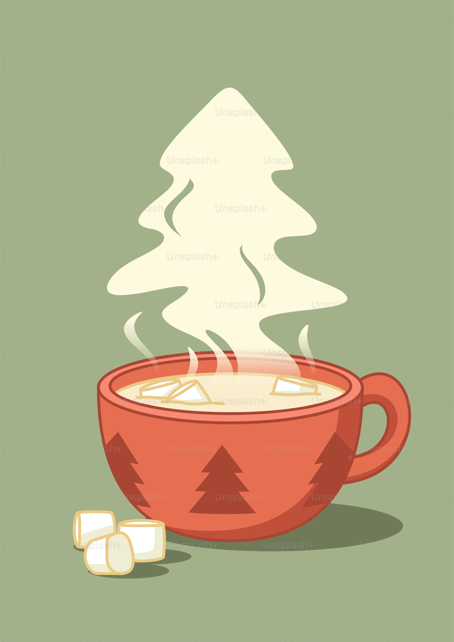 A cup of coffee with marshmallows next to it