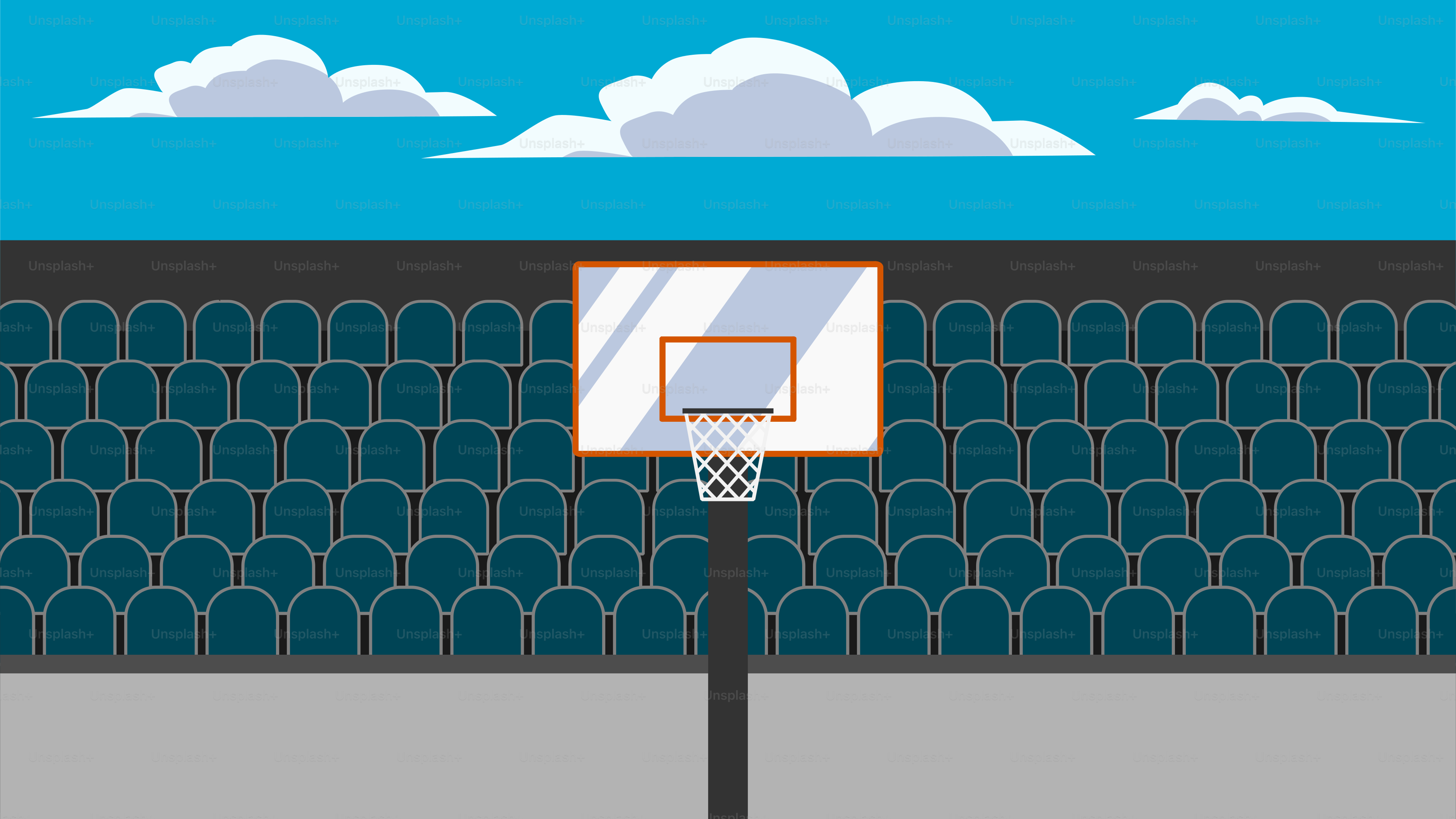 A basketball hoop in front of an empty basketball court