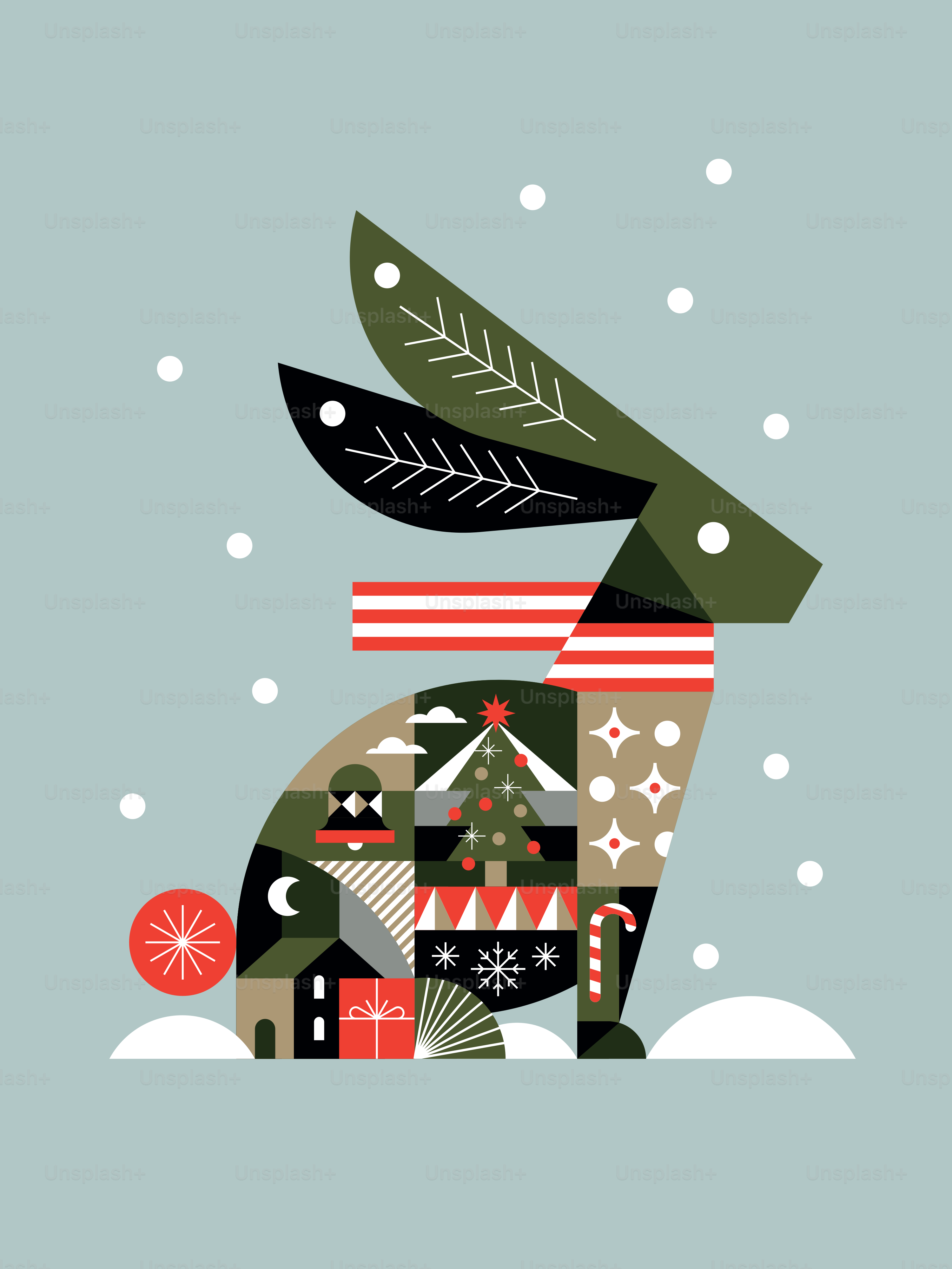 A rabbit with a christmas tree on its back