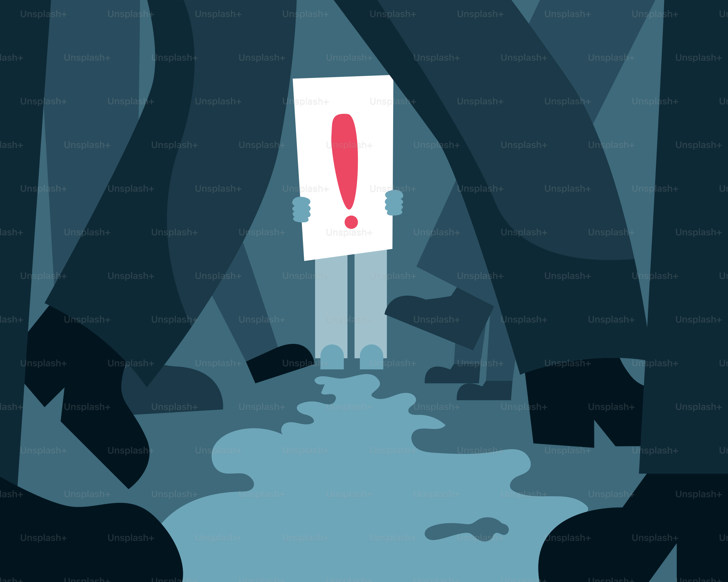 A cartoon of a man standing in the middle of a tunnel