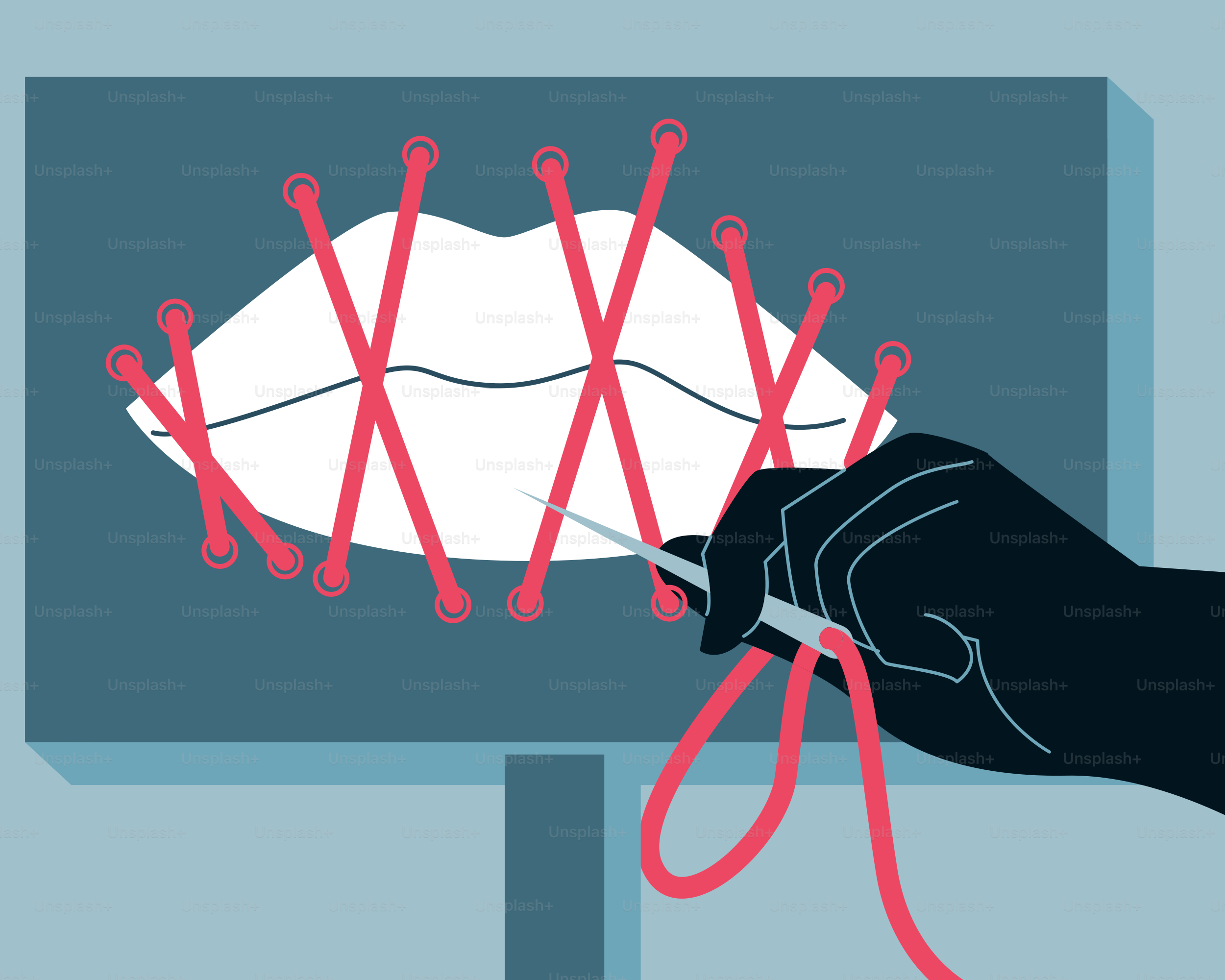 A hand is pulling a string from a monitor screen