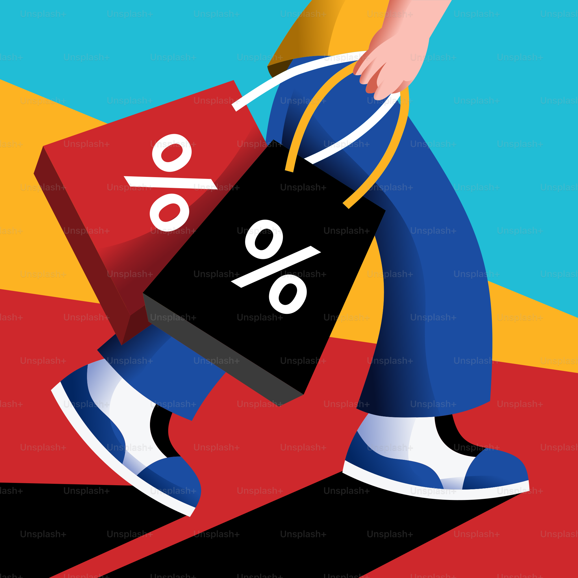 A person carrying a shopping bag and a shopping bag