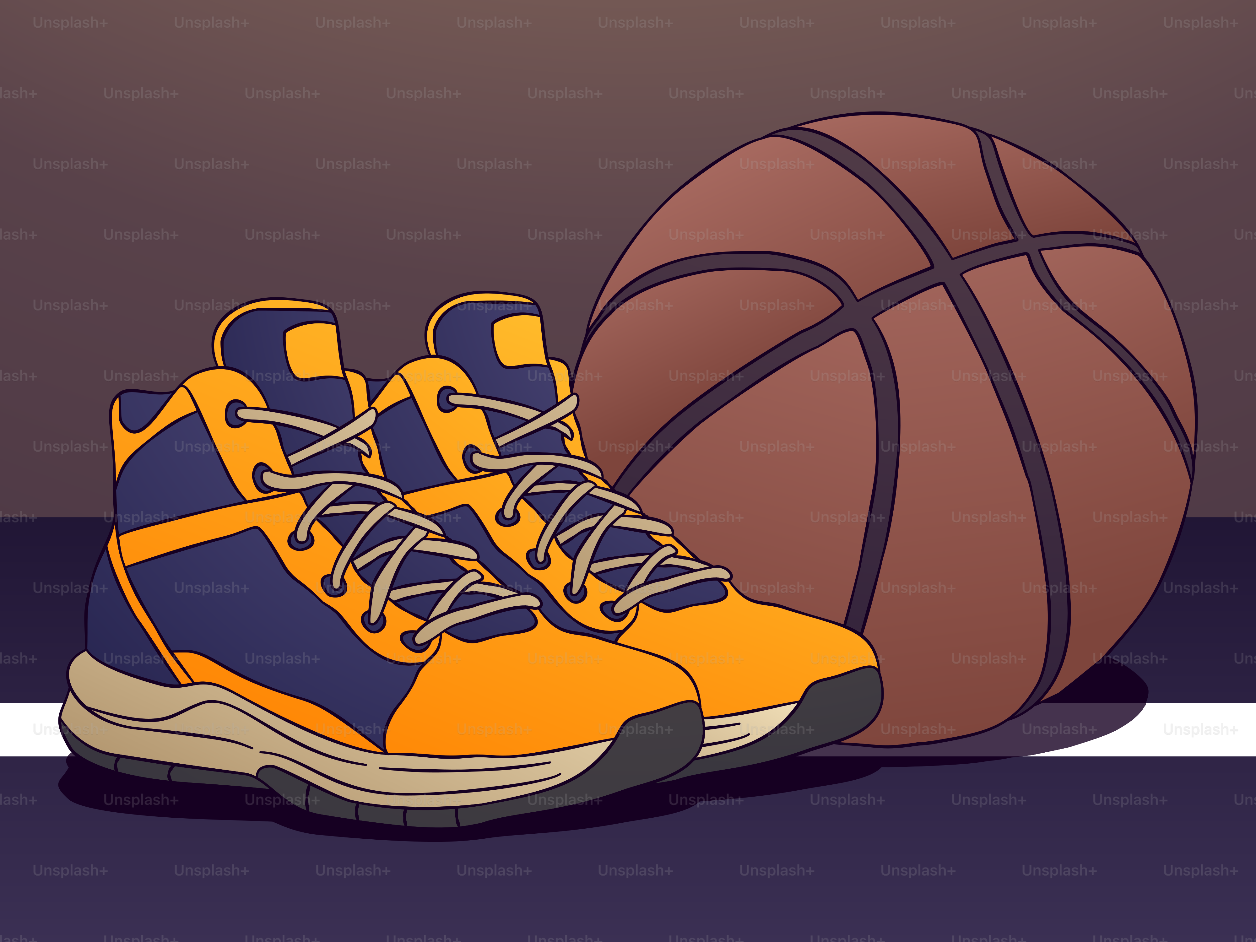 Un par de zapatillas junto a un balón de baloncesto