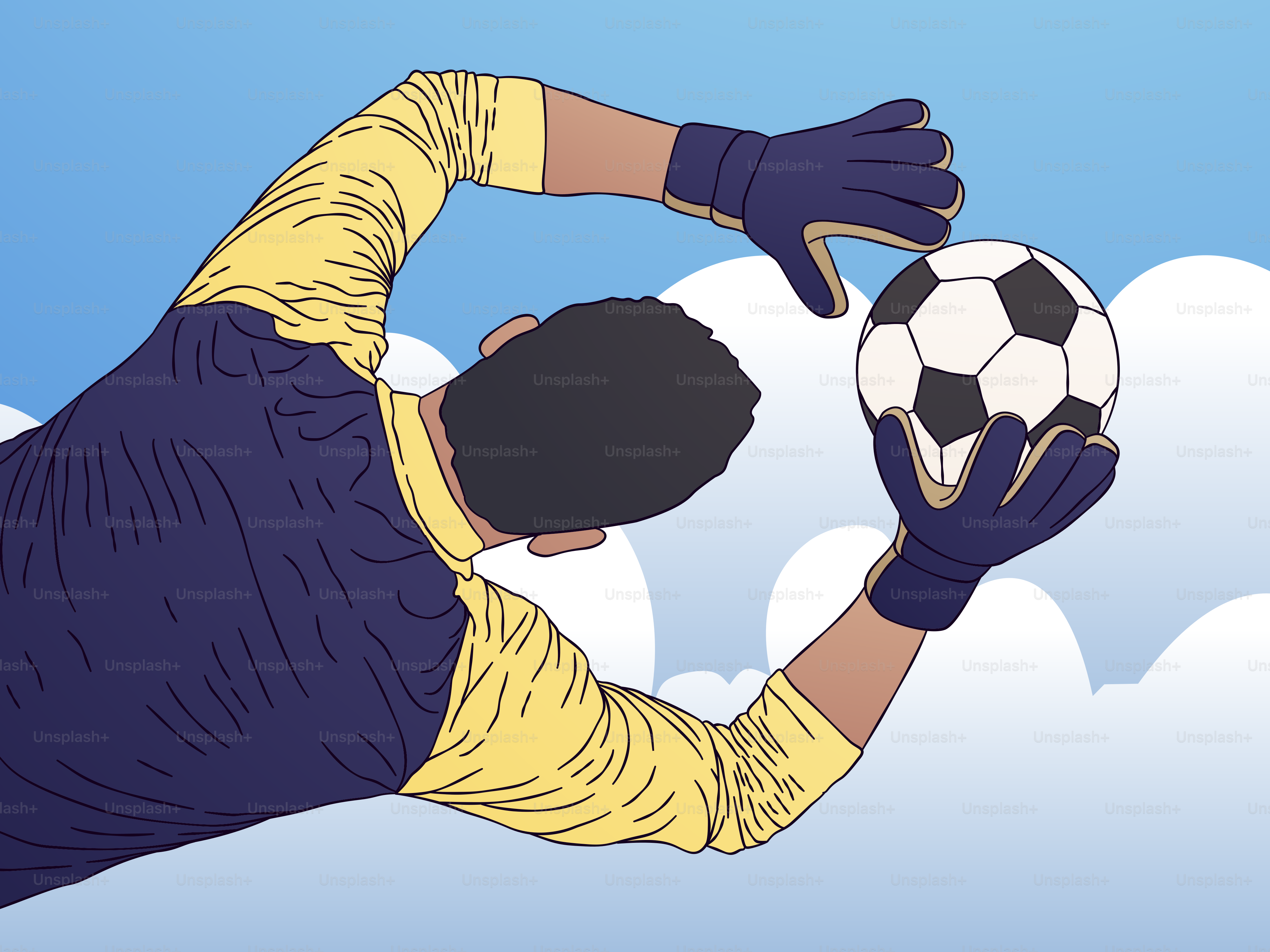 Una caricatura de un futbolista sosteniendo un balón