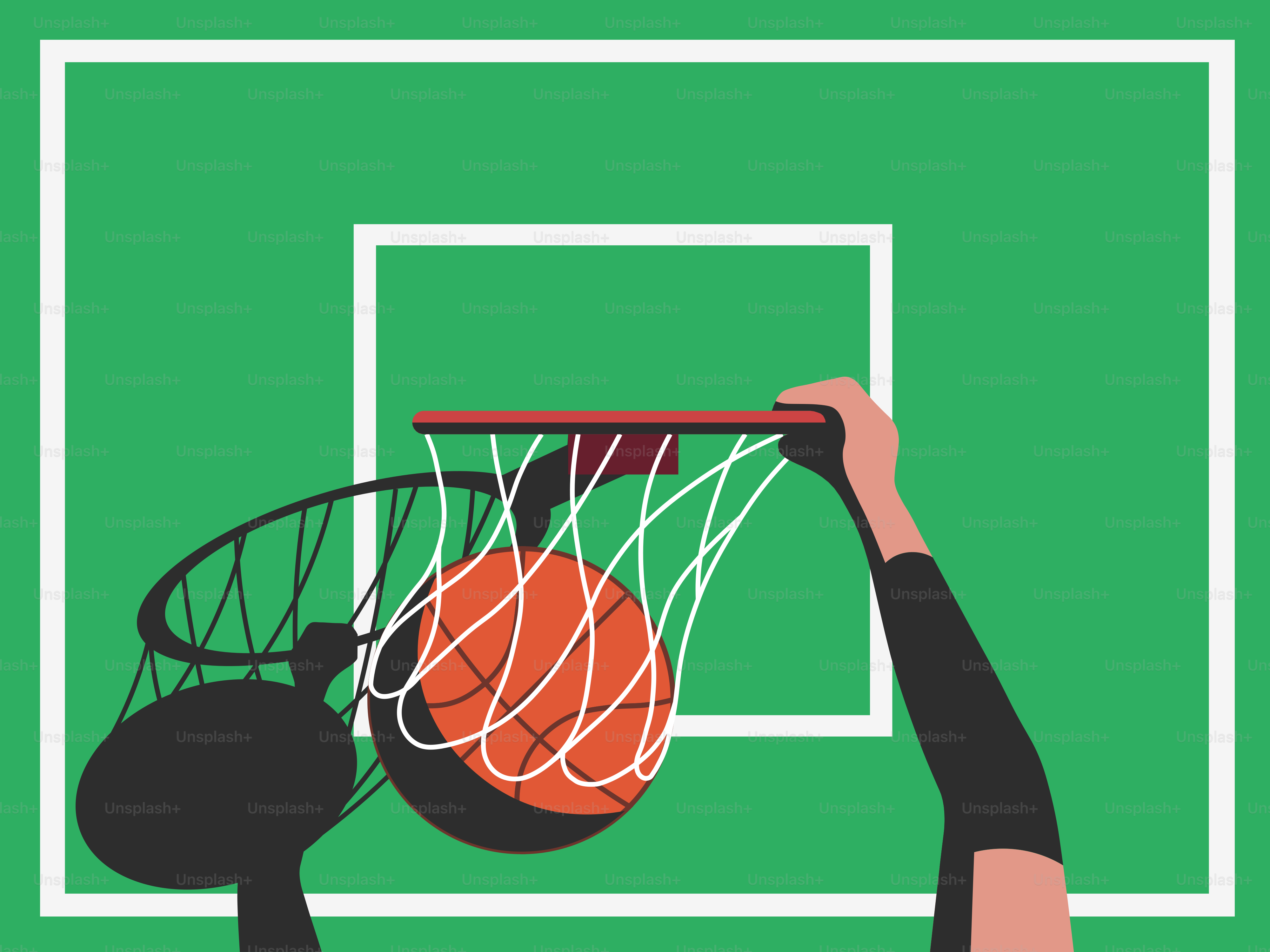 A person dunking a basketball into a hoop