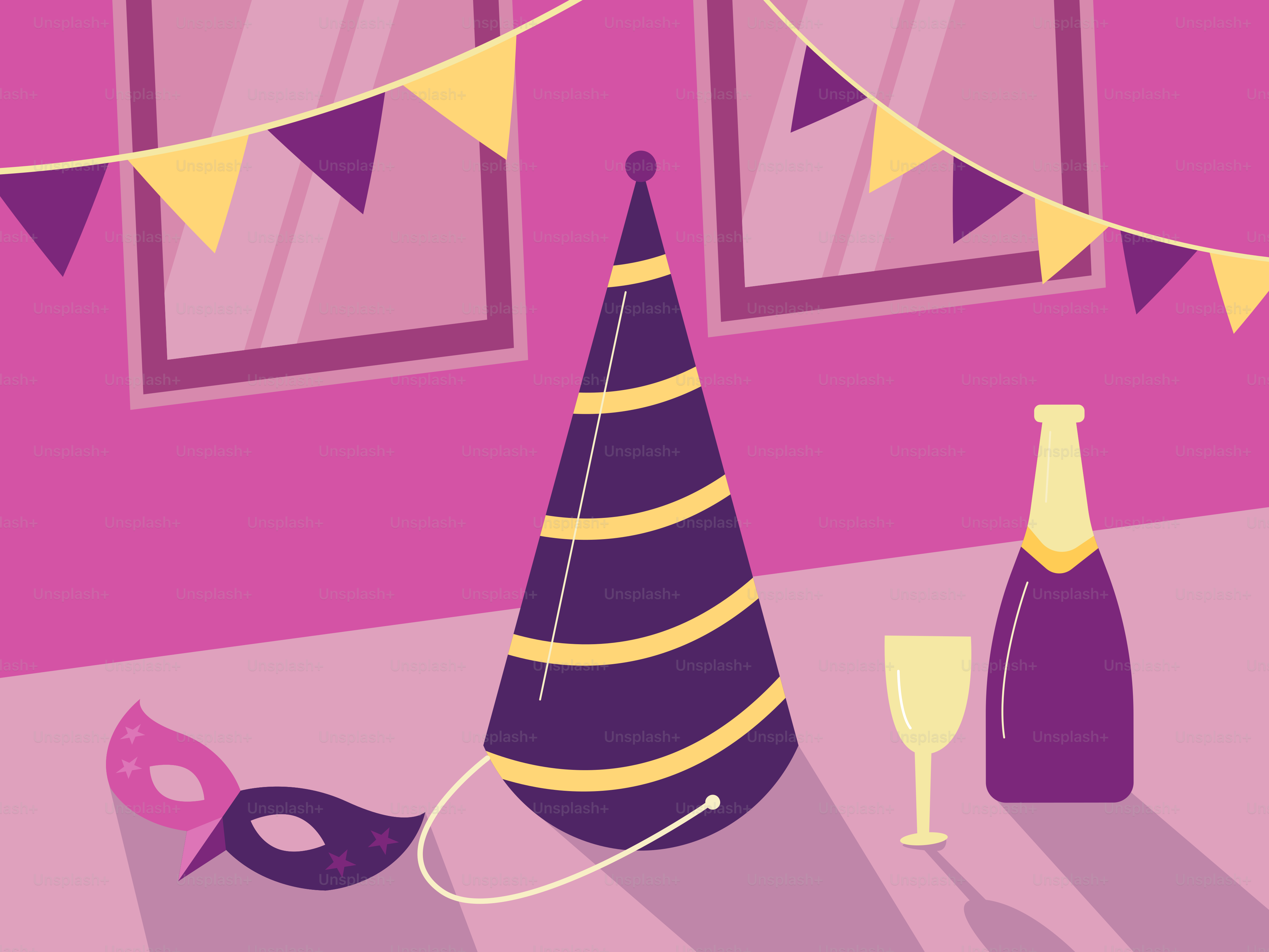 Une scène de fête avec une bouteille de vin et un chapeau de fête