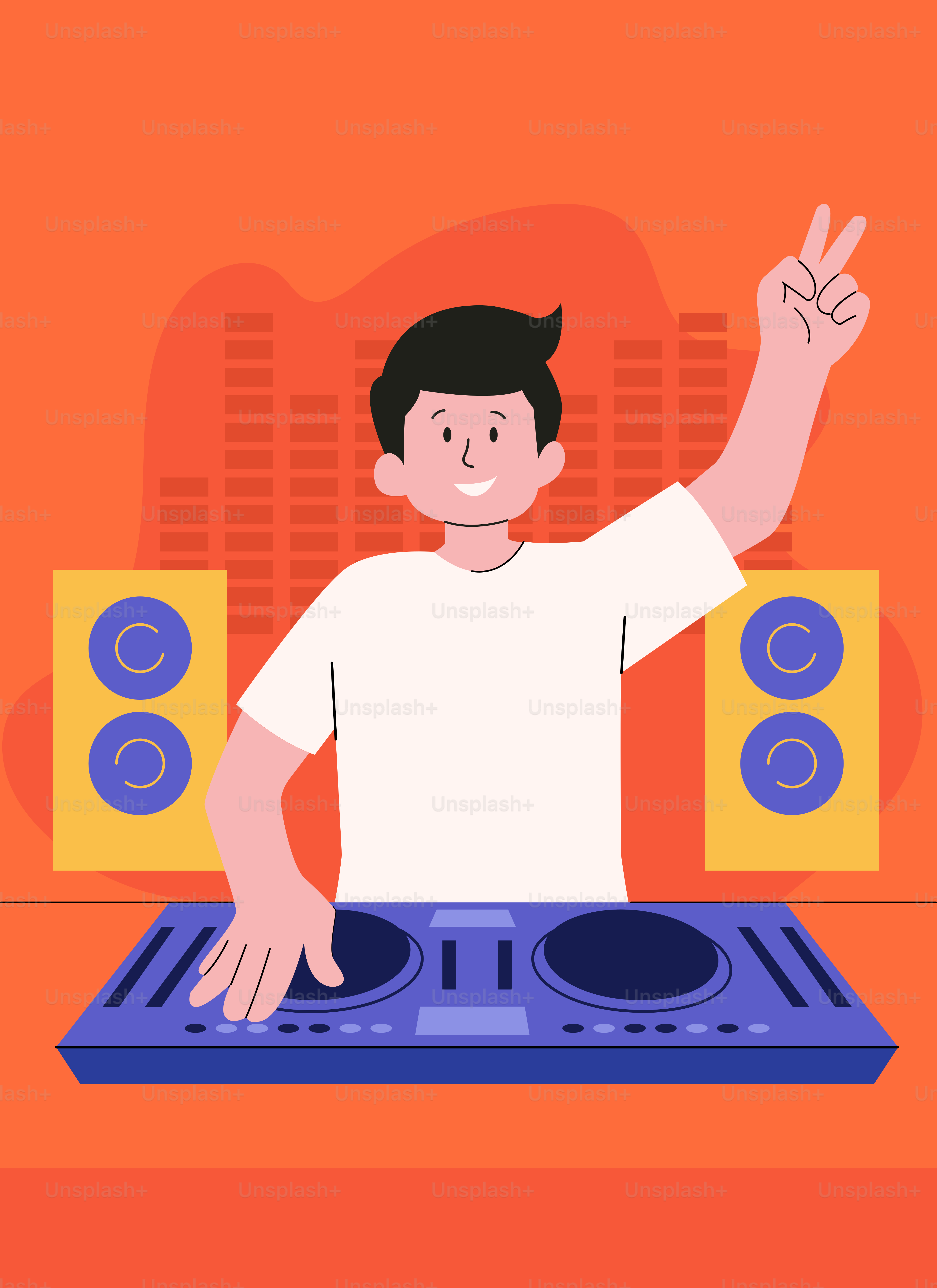 A man standing in front of a blue turntable