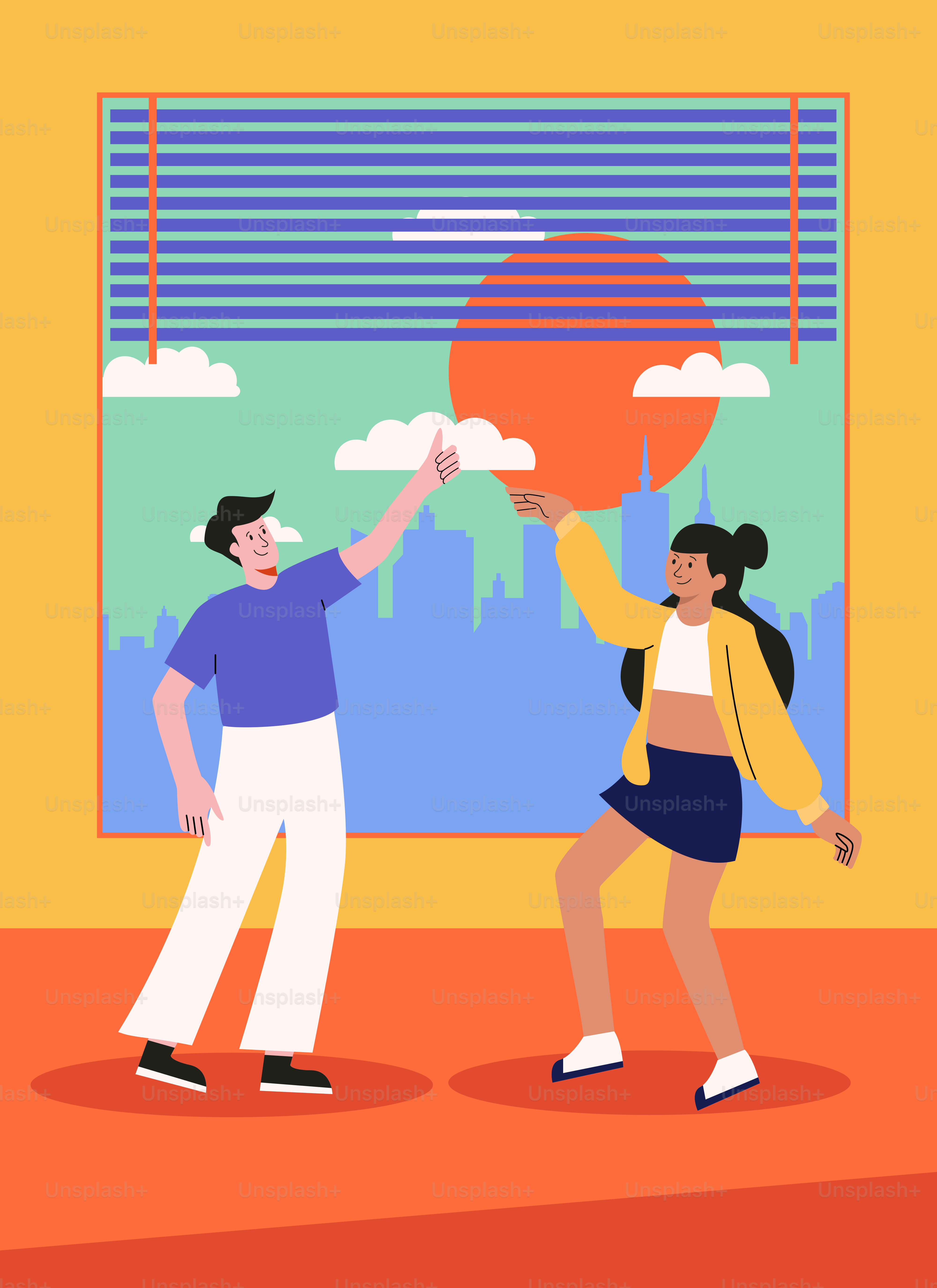 A man and a woman standing in front of a window