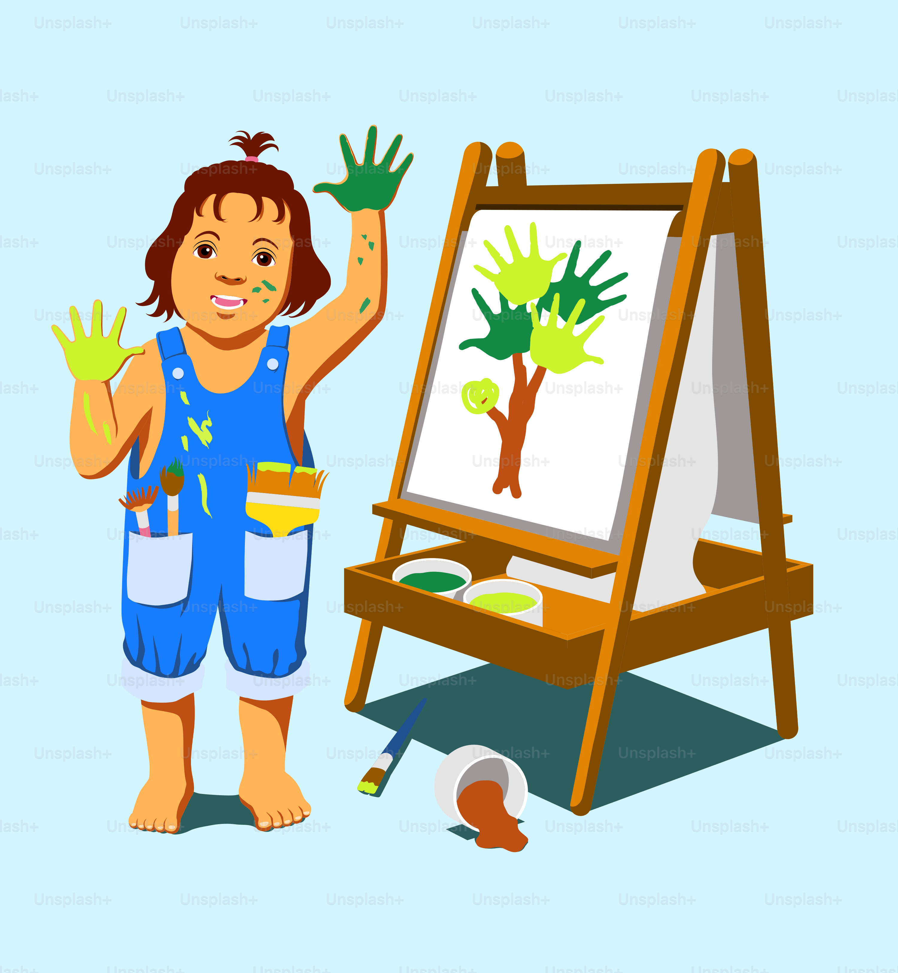 A little boy that is standing in front of a easel