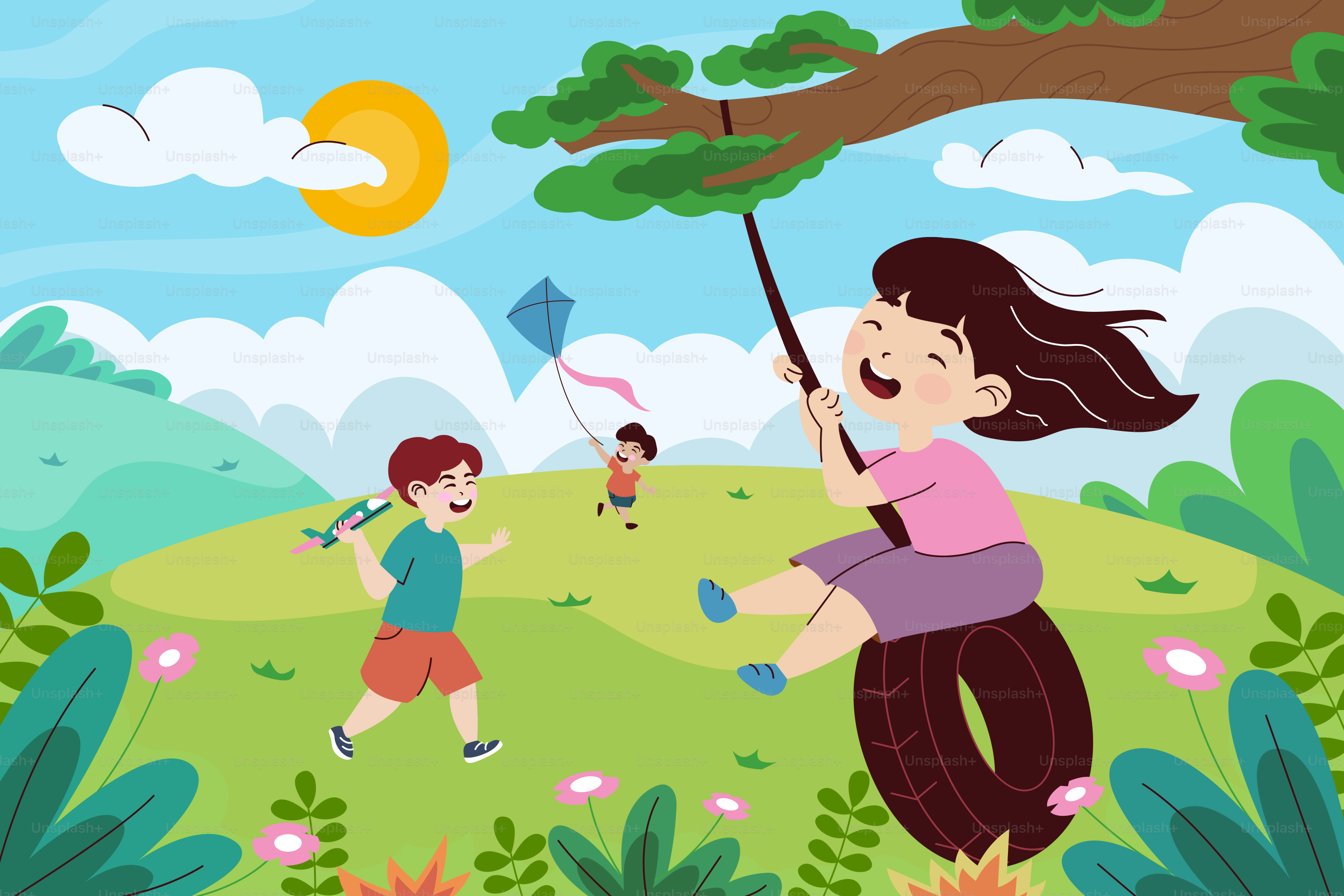 A woman holding a kite while standing next to a child