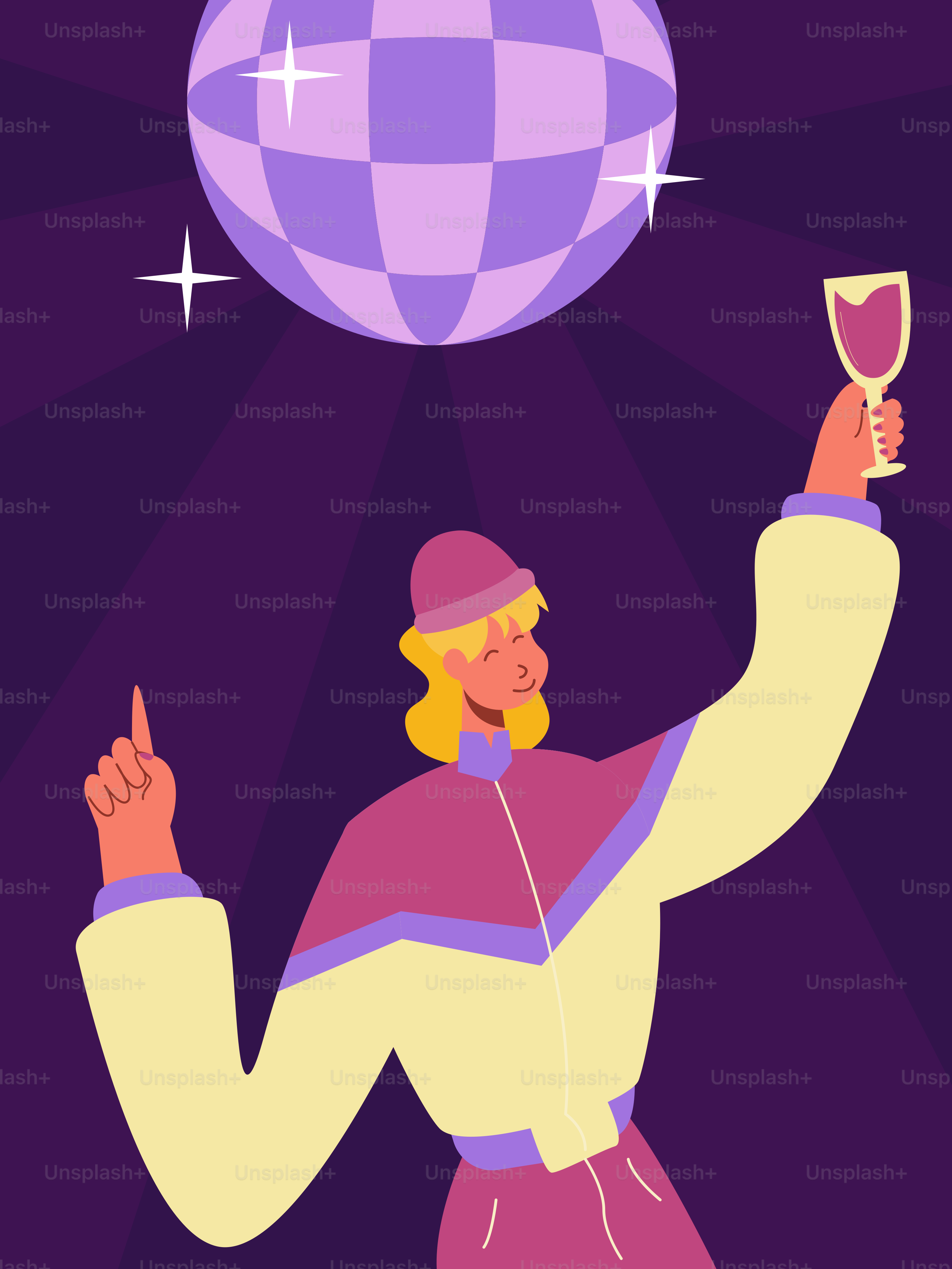 A man holding a wine glass in front of a disco ball